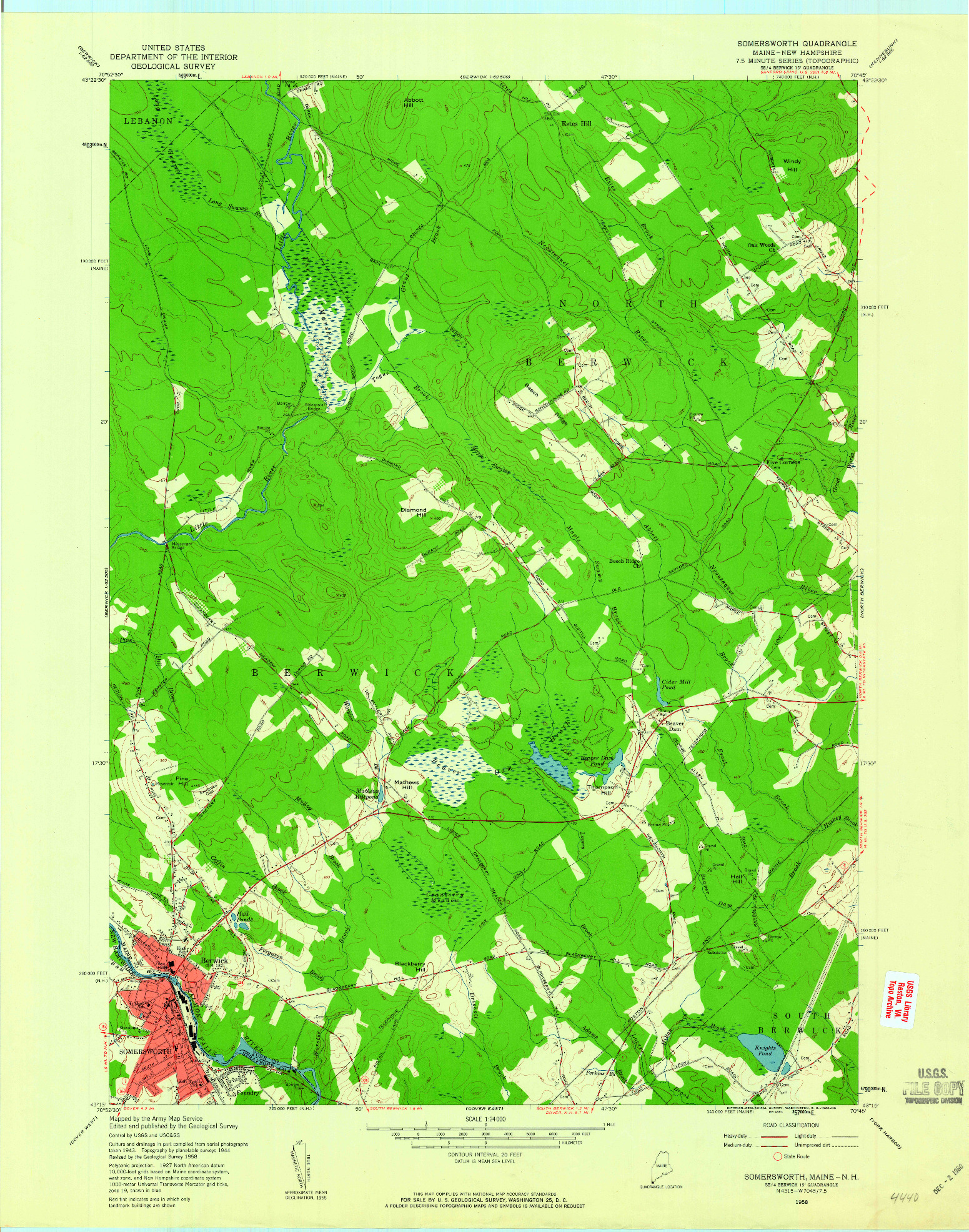 USGS 1:24000-SCALE QUADRANGLE FOR SOMERSWORTH, ME 1958