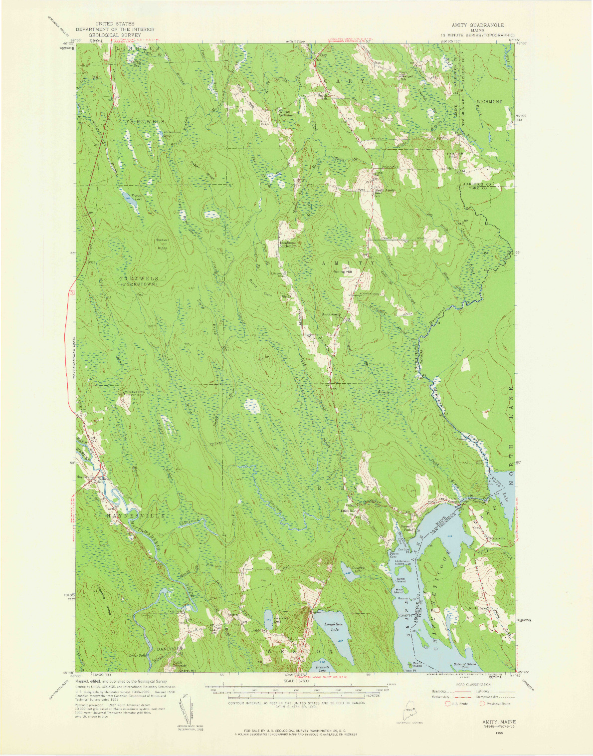 USGS 1:62500-SCALE QUADRANGLE FOR AMITY, ME 1958