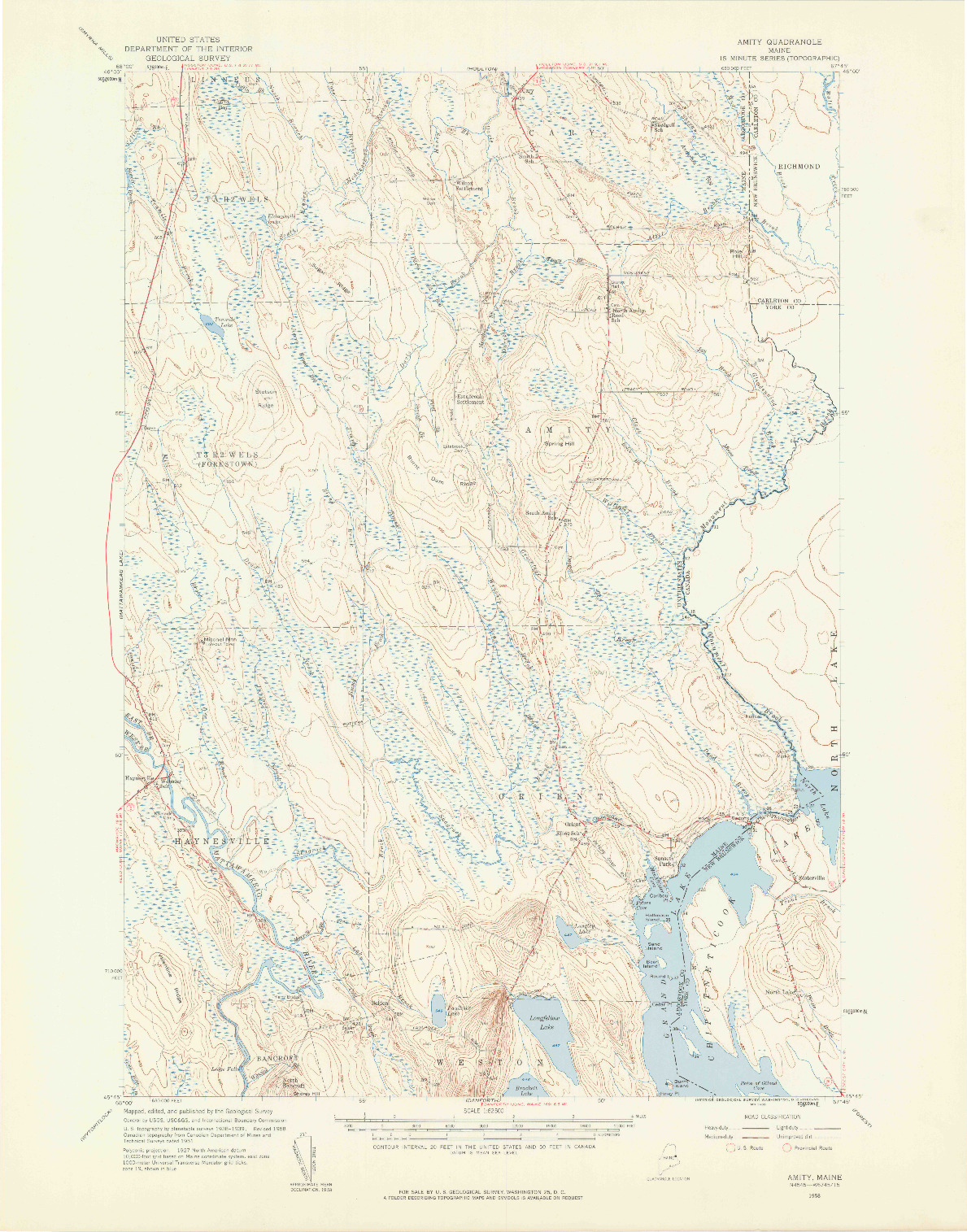 USGS 1:62500-SCALE QUADRANGLE FOR AMITY, ME 1958