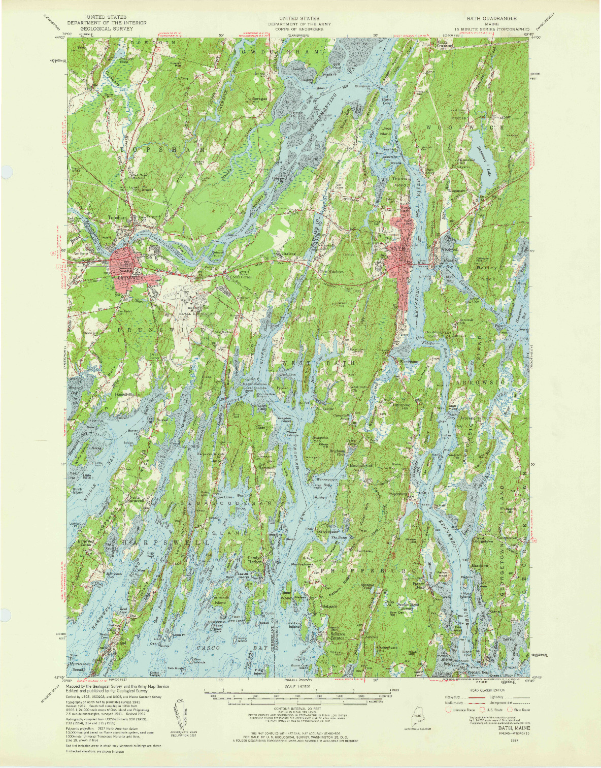 USGS 1:62500-SCALE QUADRANGLE FOR BATH, ME 1957