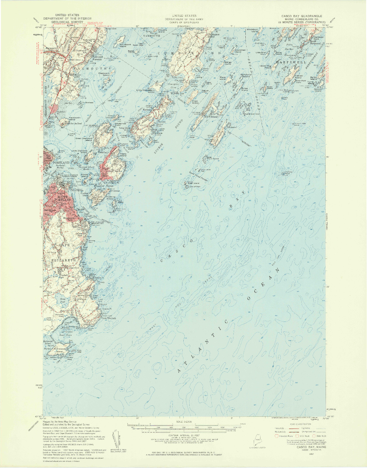 USGS 1:62500-SCALE QUADRANGLE FOR CASCO BAY, ME 1957