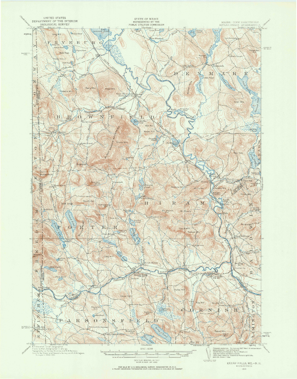 USGS 1:62500-SCALE QUADRANGLE FOR KEZAR FALLS, ME 1910