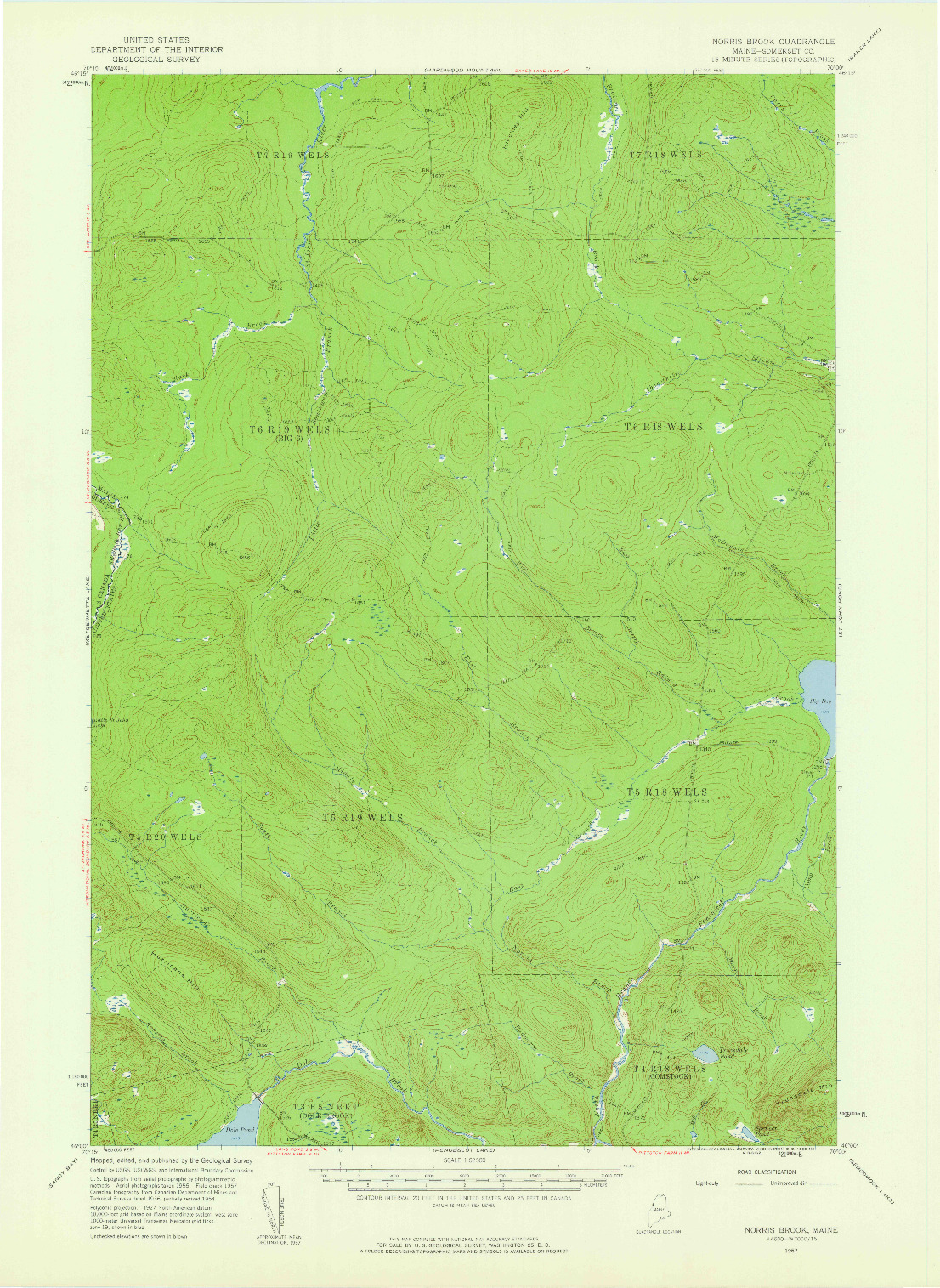 USGS 1:62500-SCALE QUADRANGLE FOR NORRIS BROOK, ME 1957