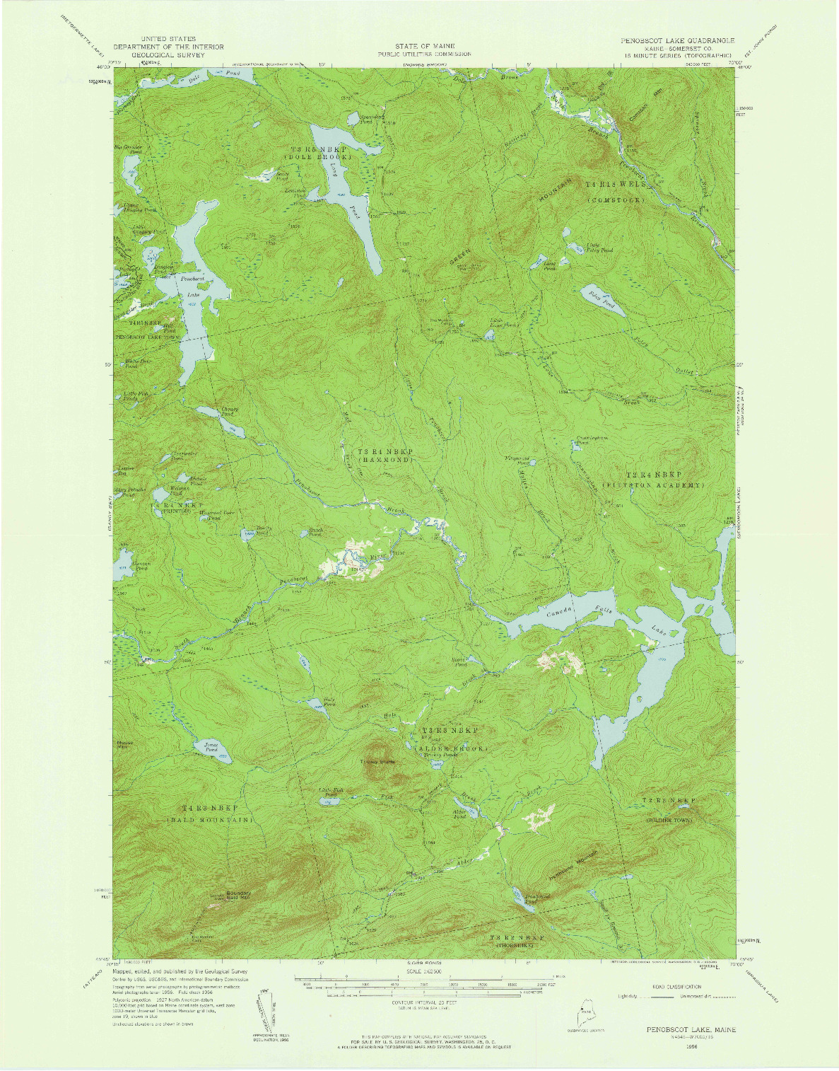 USGS 1:62500-SCALE QUADRANGLE FOR PENOBSCOT LAKE, ME 1956