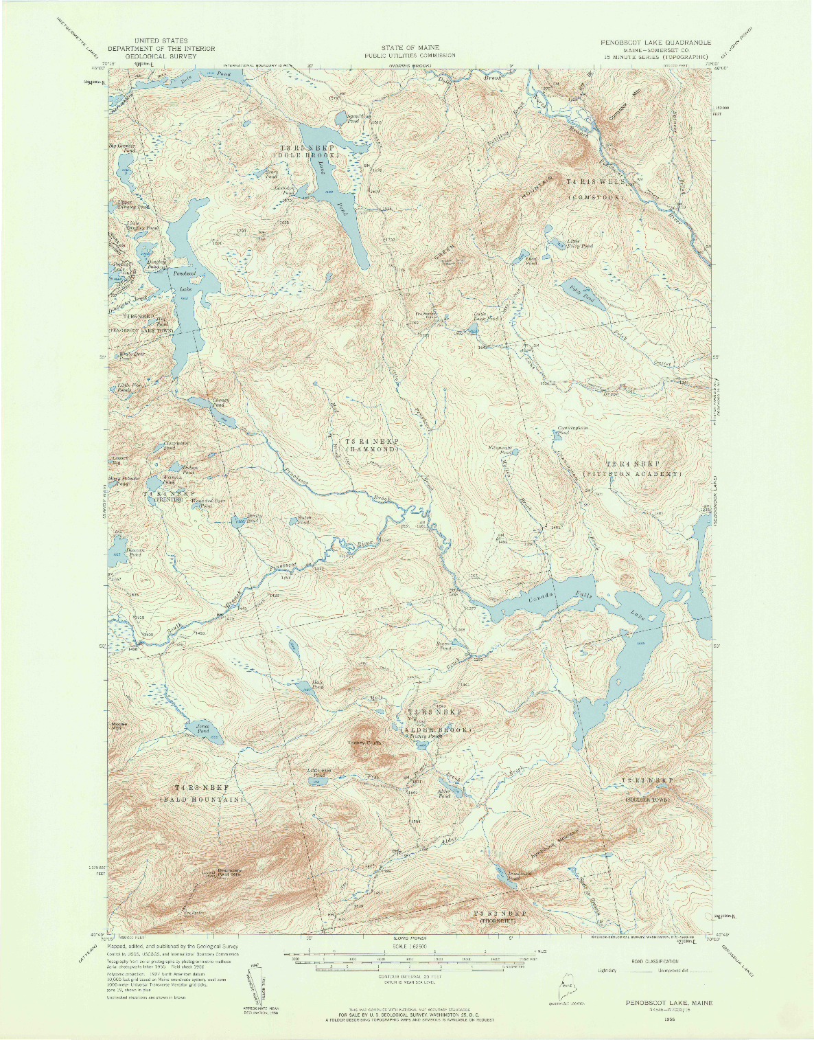 USGS 1:62500-SCALE QUADRANGLE FOR PENOBSCOT LAKE, ME 1956