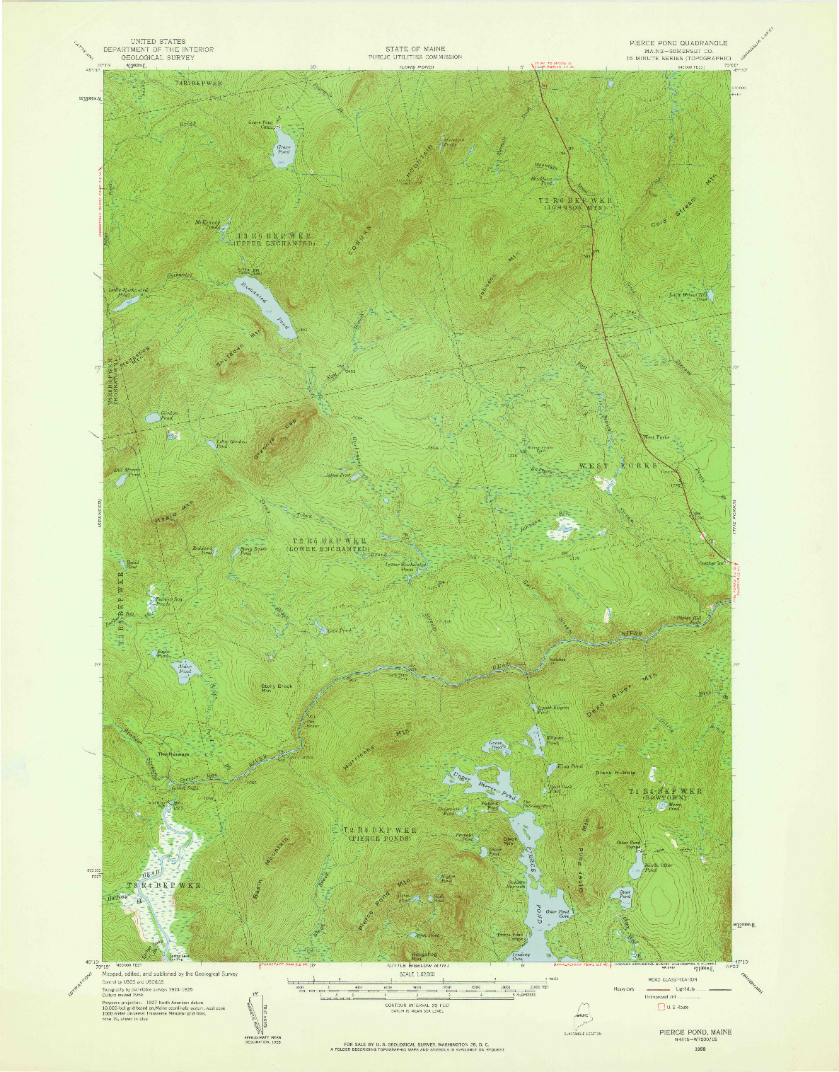 USGS 1:62500-SCALE QUADRANGLE FOR PIERCE POND, ME 1958