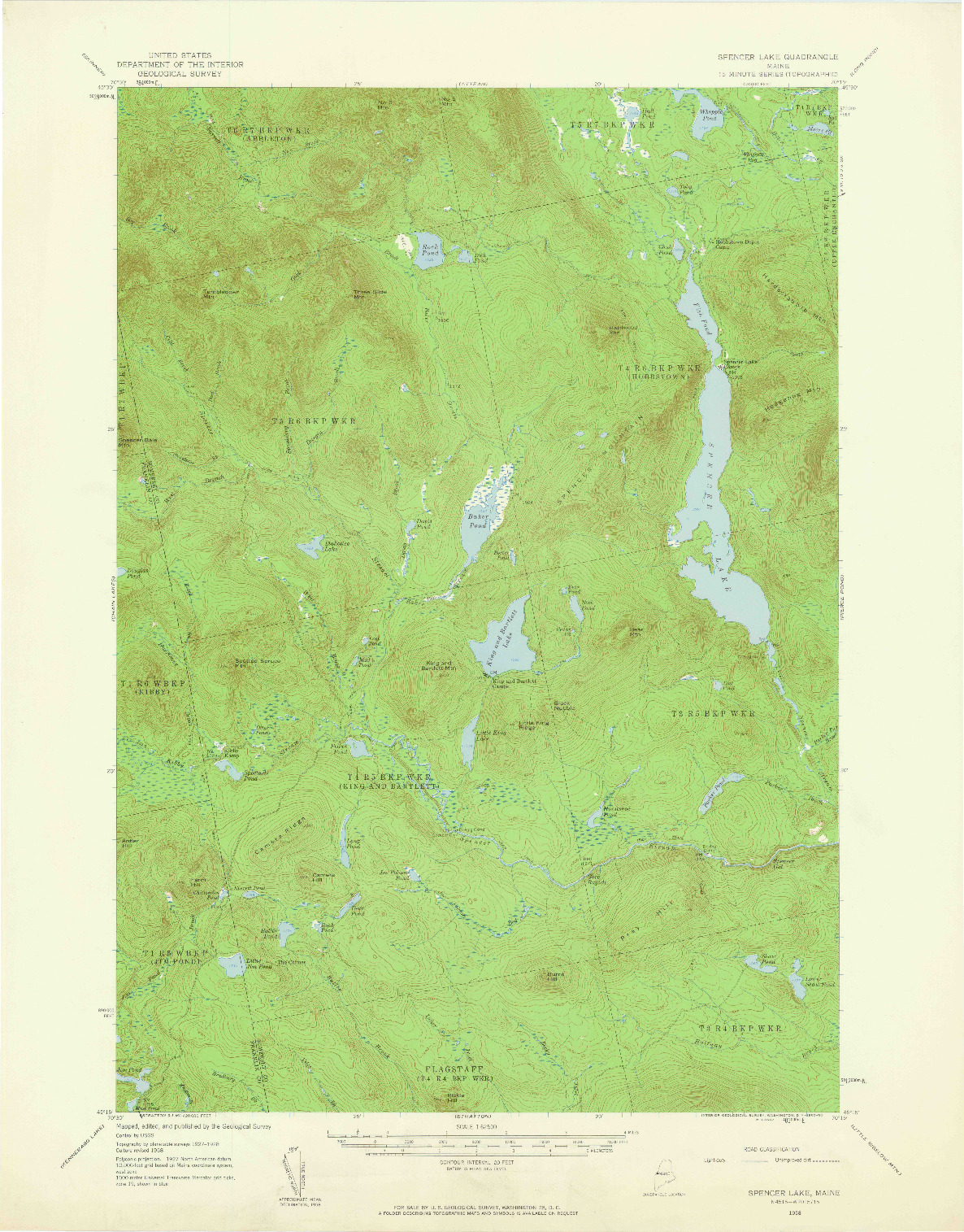 USGS 1:62500-SCALE QUADRANGLE FOR SPENCER LAKE, ME 1958