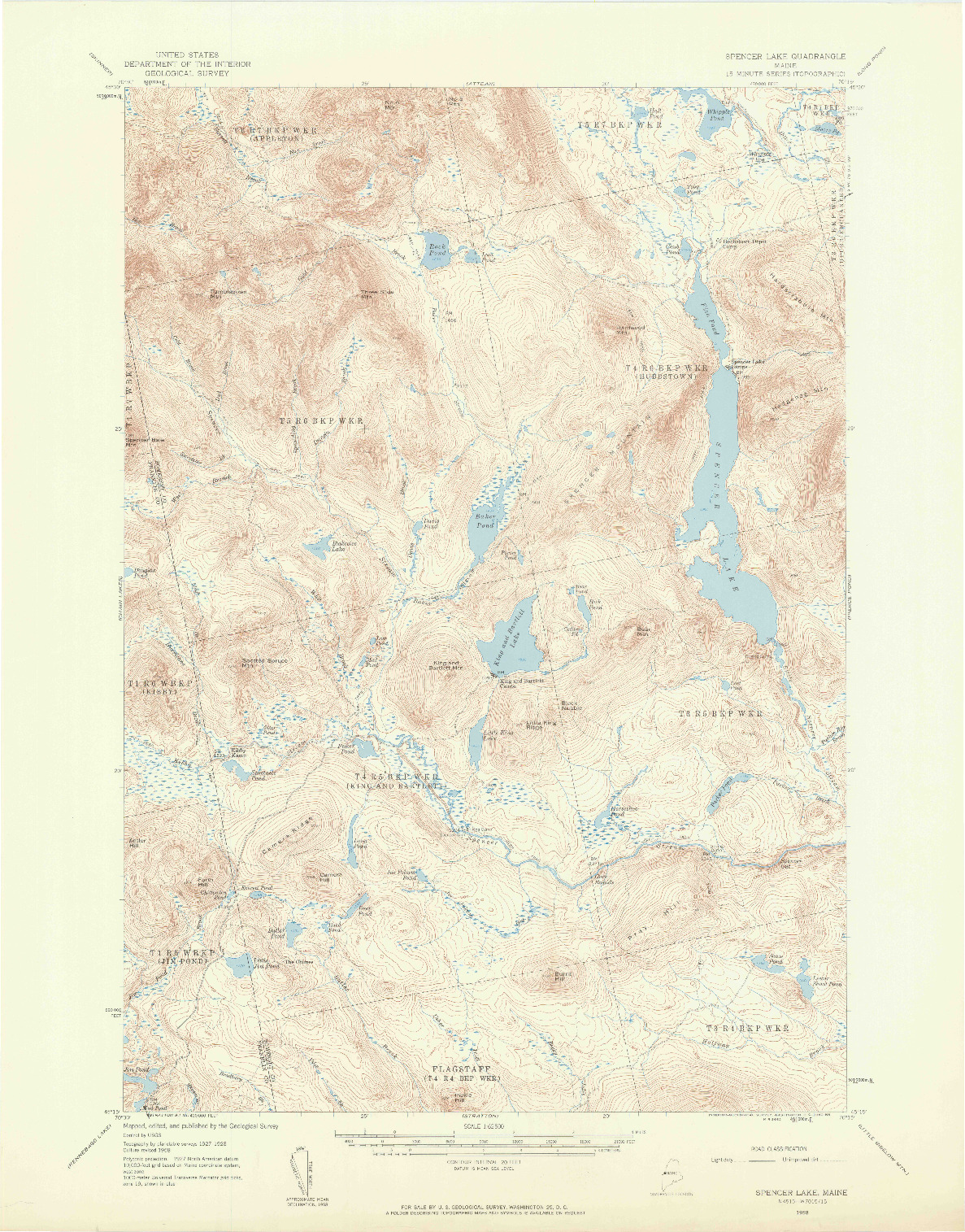 USGS 1:62500-SCALE QUADRANGLE FOR SPENCER LAKE, ME 1958