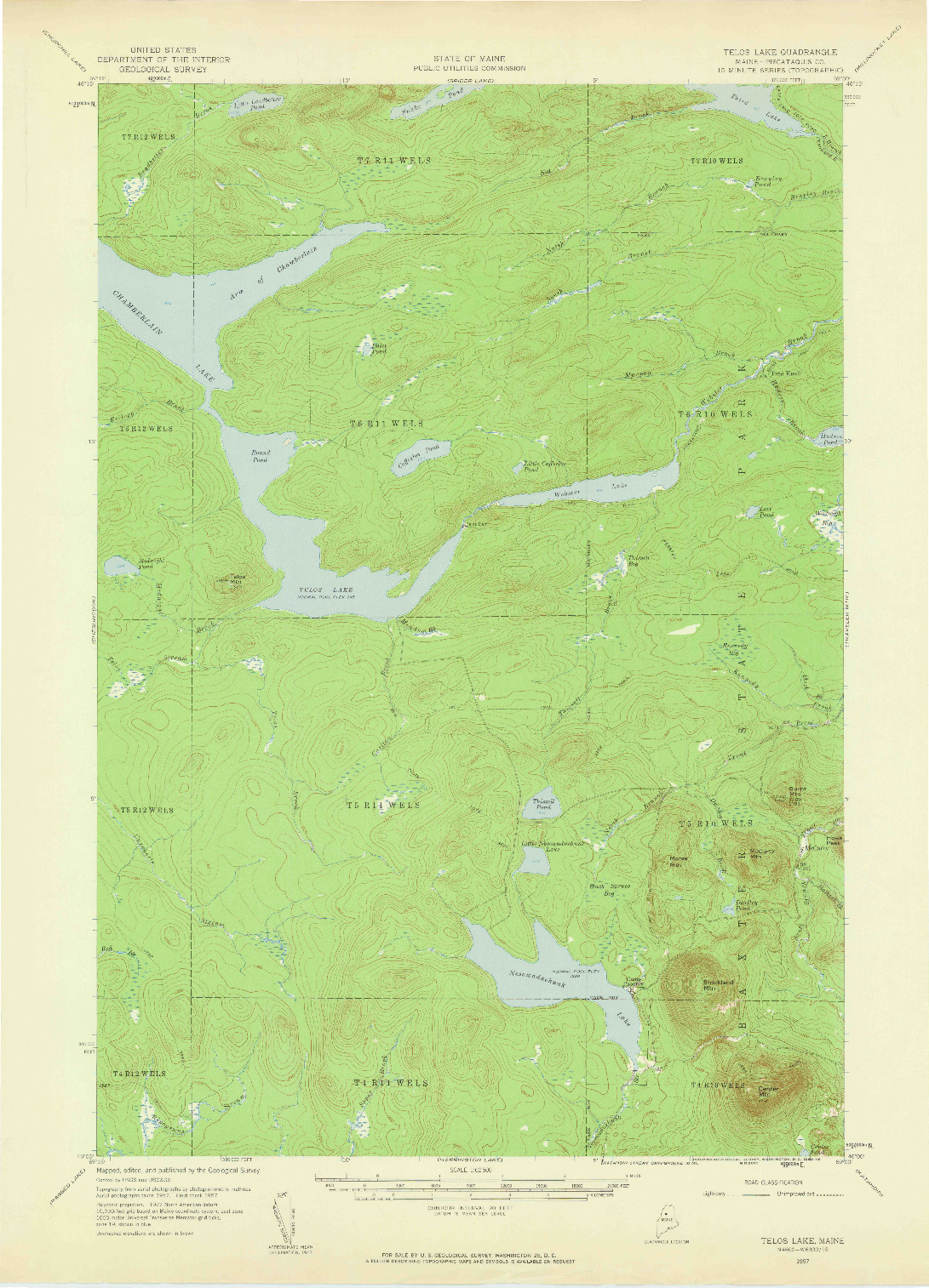 USGS 1:62500-SCALE QUADRANGLE FOR TELOS LAKE, ME 1957