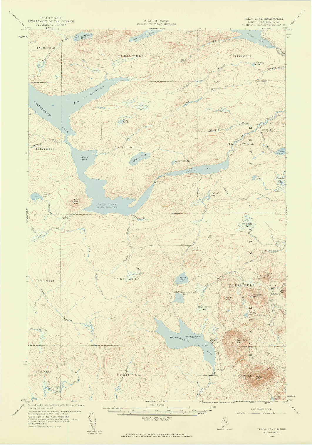 USGS 1:62500-SCALE QUADRANGLE FOR TELOS LAKE, ME 1957