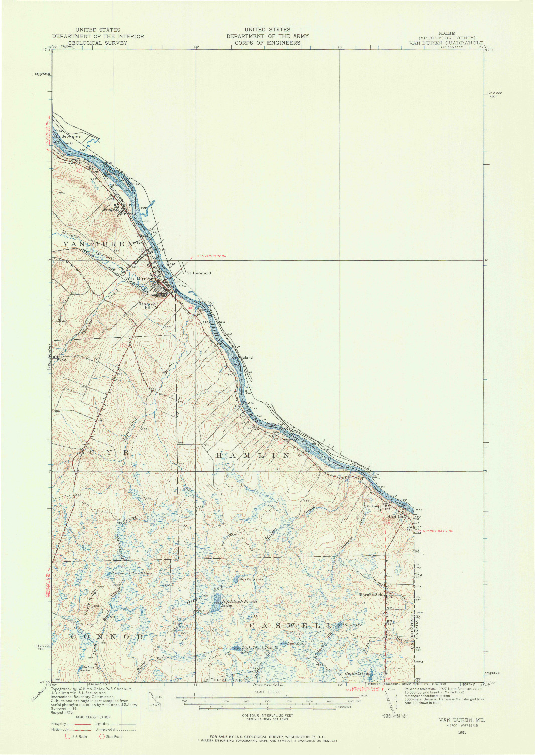 USGS 1:62500-SCALE QUADRANGLE FOR VAN BUREN, ME 1951