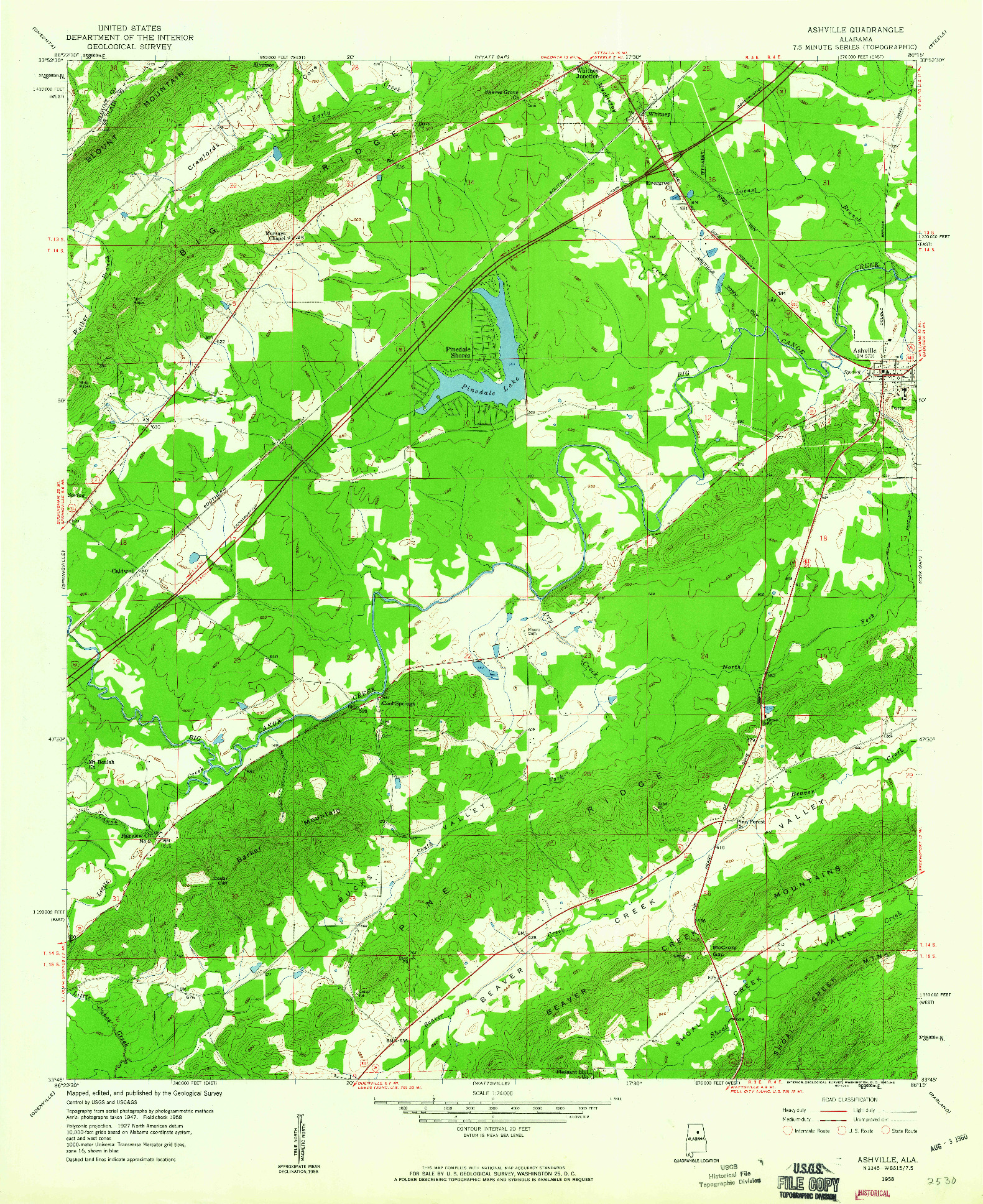 USGS 1:24000-SCALE QUADRANGLE FOR ASHVILLE, AL 1958