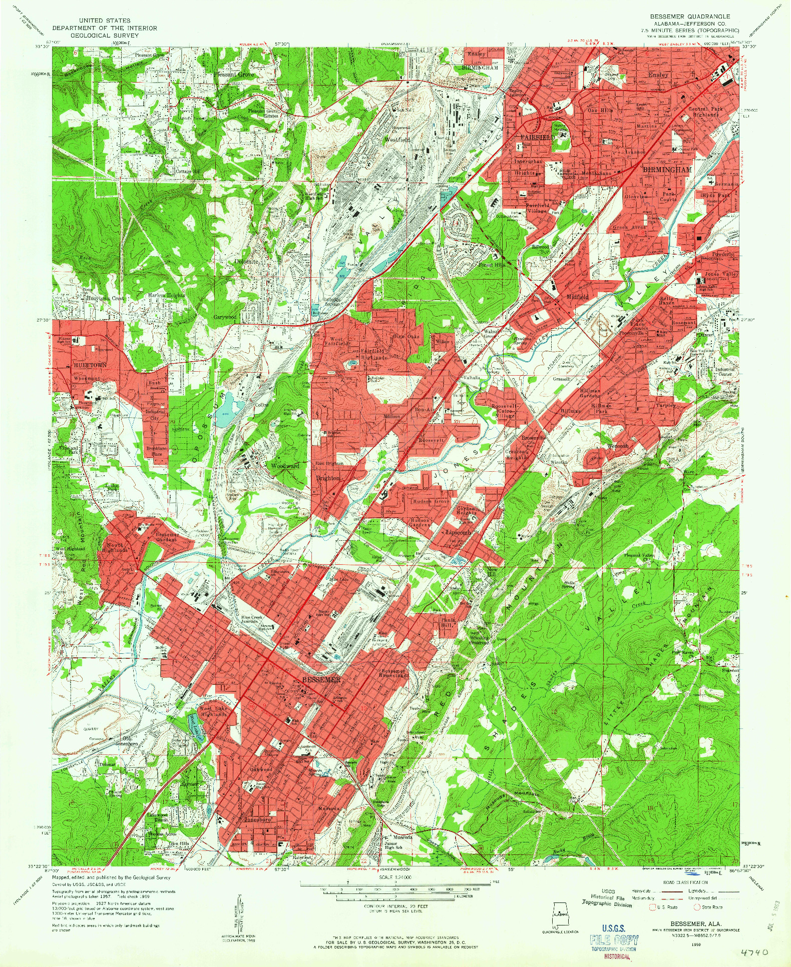 USGS 1:24000-SCALE QUADRANGLE FOR BESSEMER, AL 1959