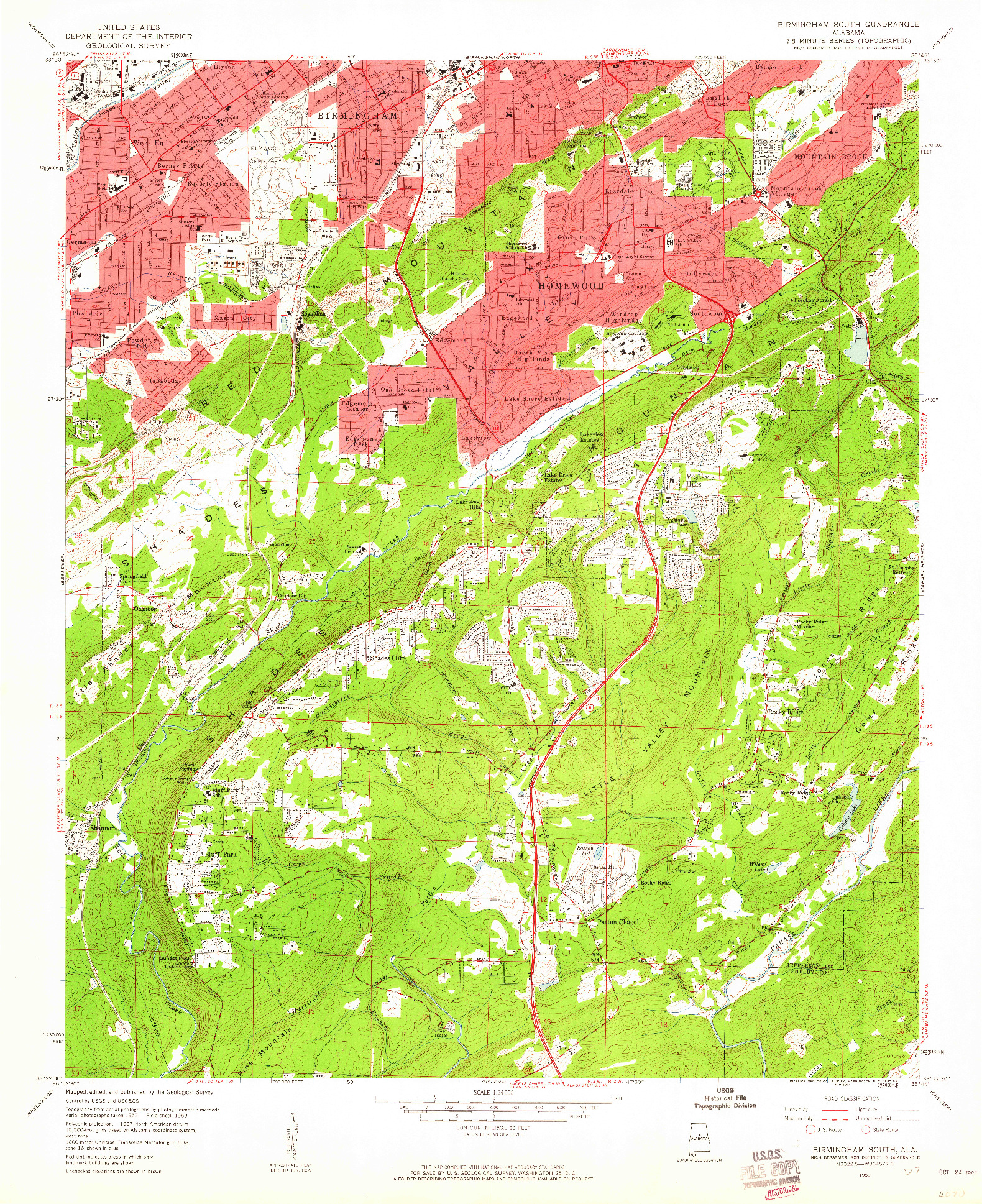 USGS 1:24000-SCALE QUADRANGLE FOR BIRMINGHAM SOUTH, AL 1959