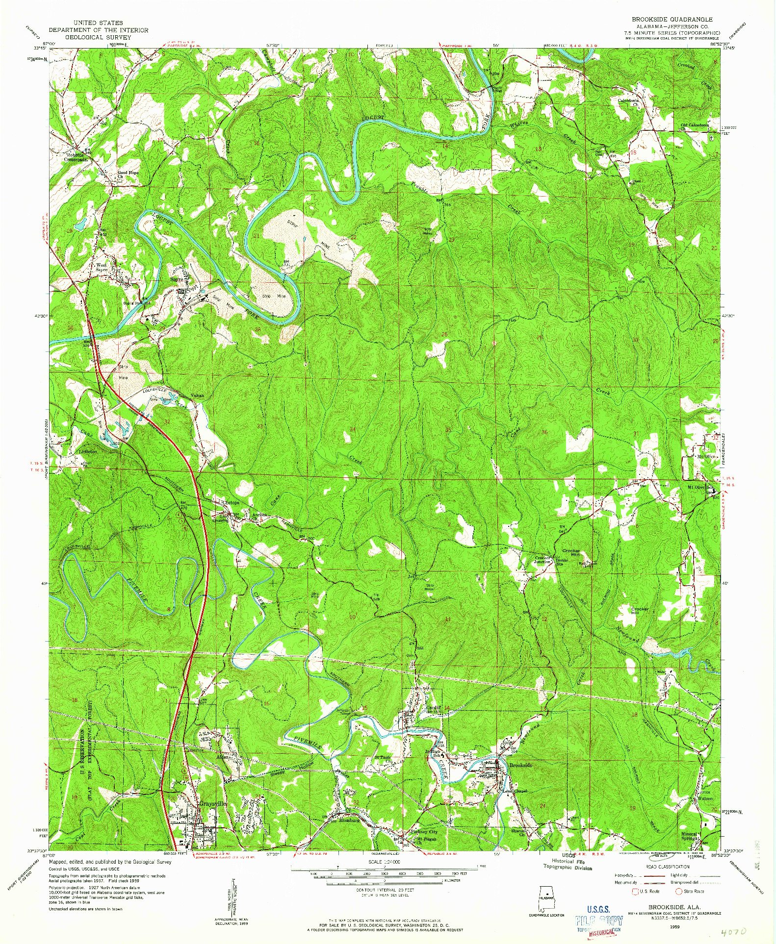 USGS 1:24000-SCALE QUADRANGLE FOR BROOKSIDE, AL 1959