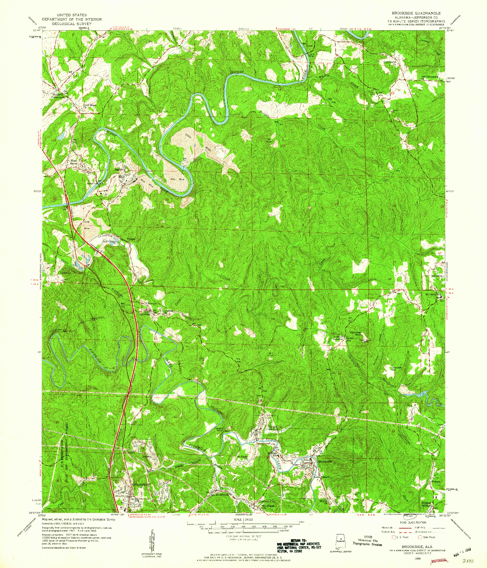 USGS 1:24000-SCALE QUADRANGLE FOR BROOKSIDE, AL 1959