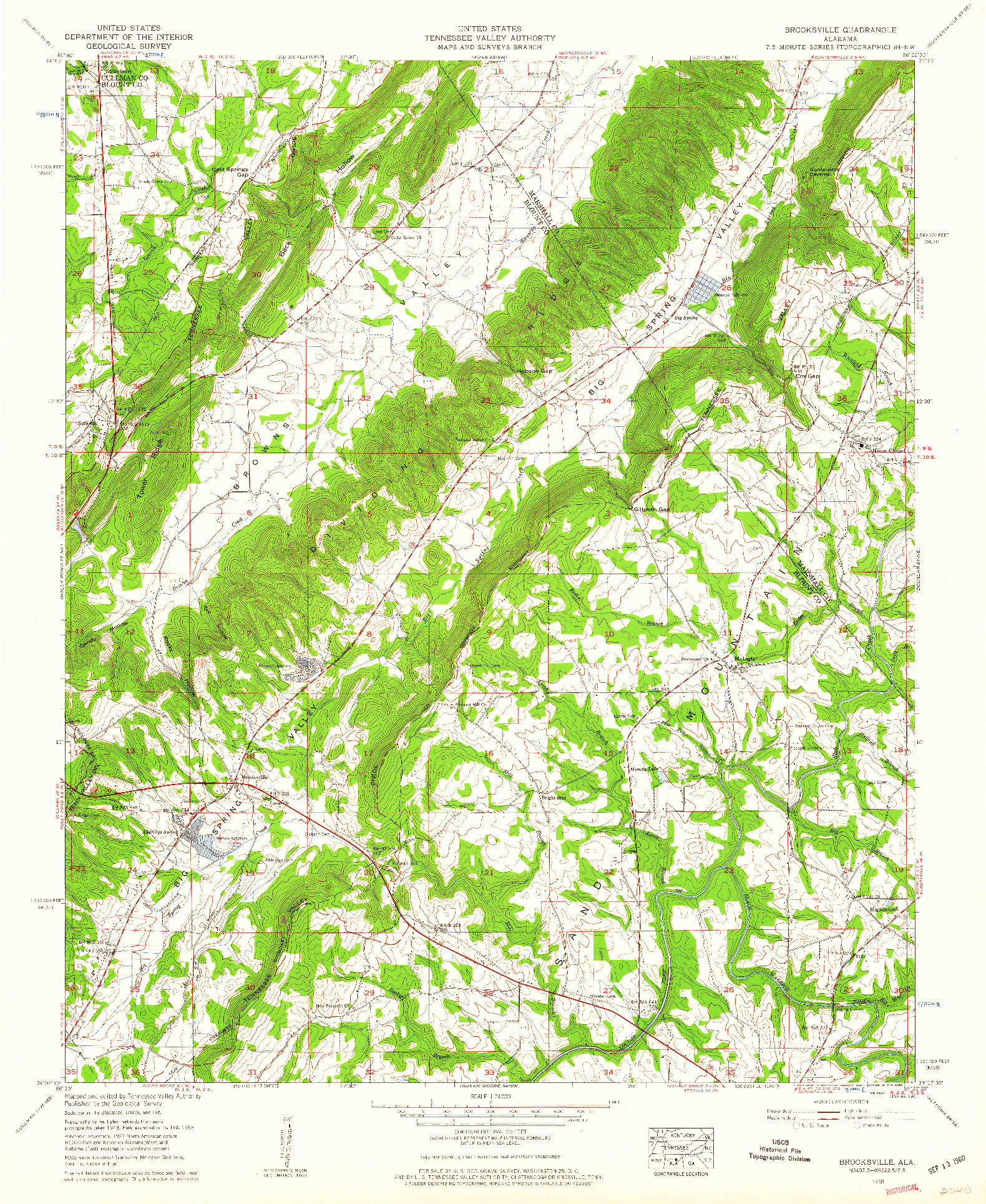 USGS 1:24000-SCALE QUADRANGLE FOR BROOKSVILLE, AL 1958
