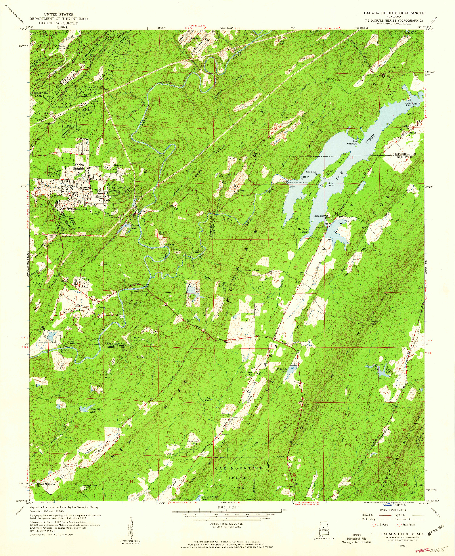 USGS 1:24000-SCALE QUADRANGLE FOR CAHABA HEIGHTS, AL 1959