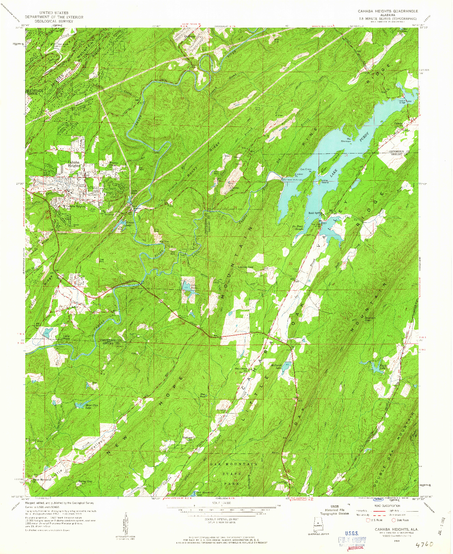 USGS 1:24000-SCALE QUADRANGLE FOR CAHABA HEIGHTS, AL 1959