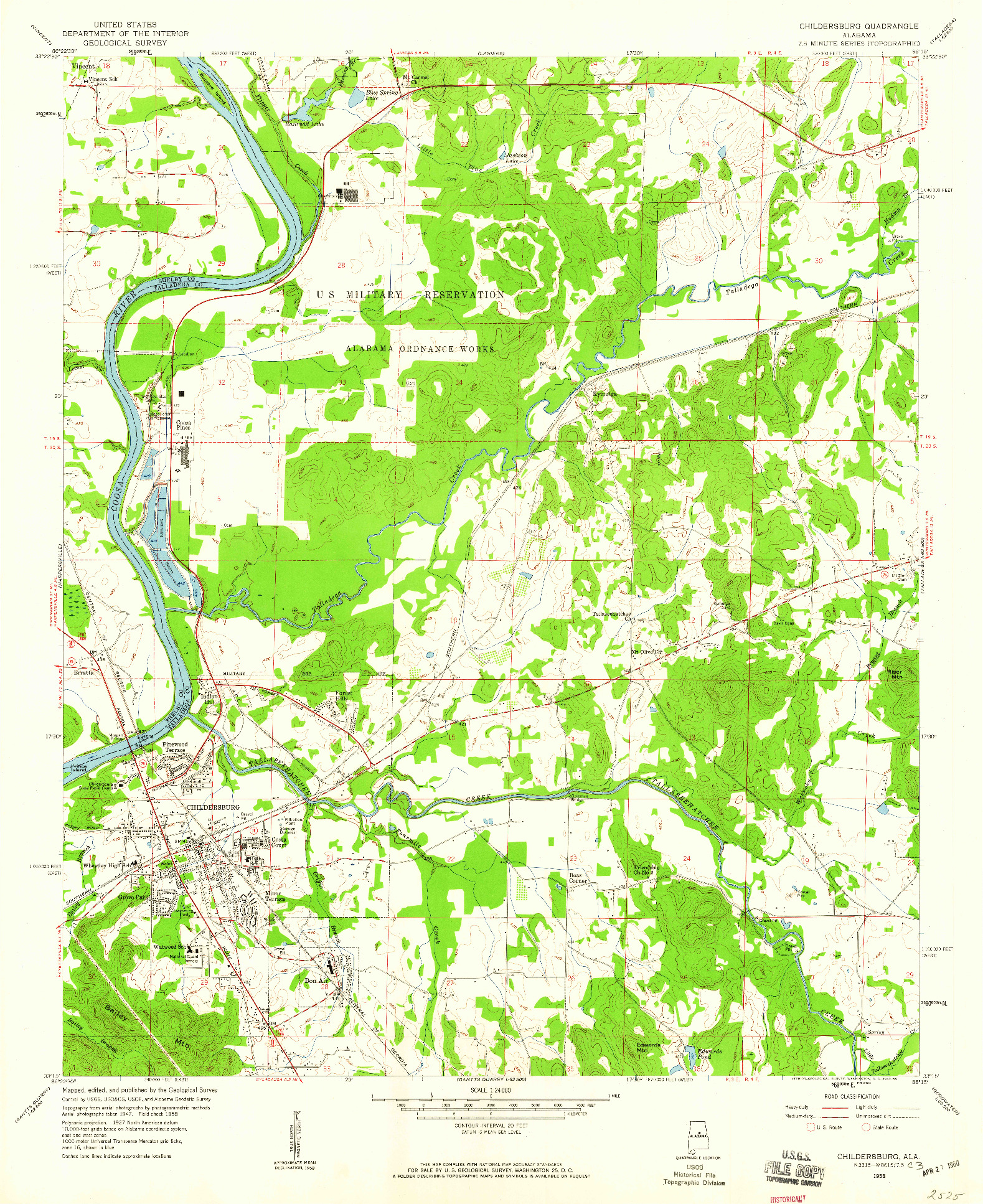 USGS 1:24000-SCALE QUADRANGLE FOR CHILDERSBURG, AL 1958