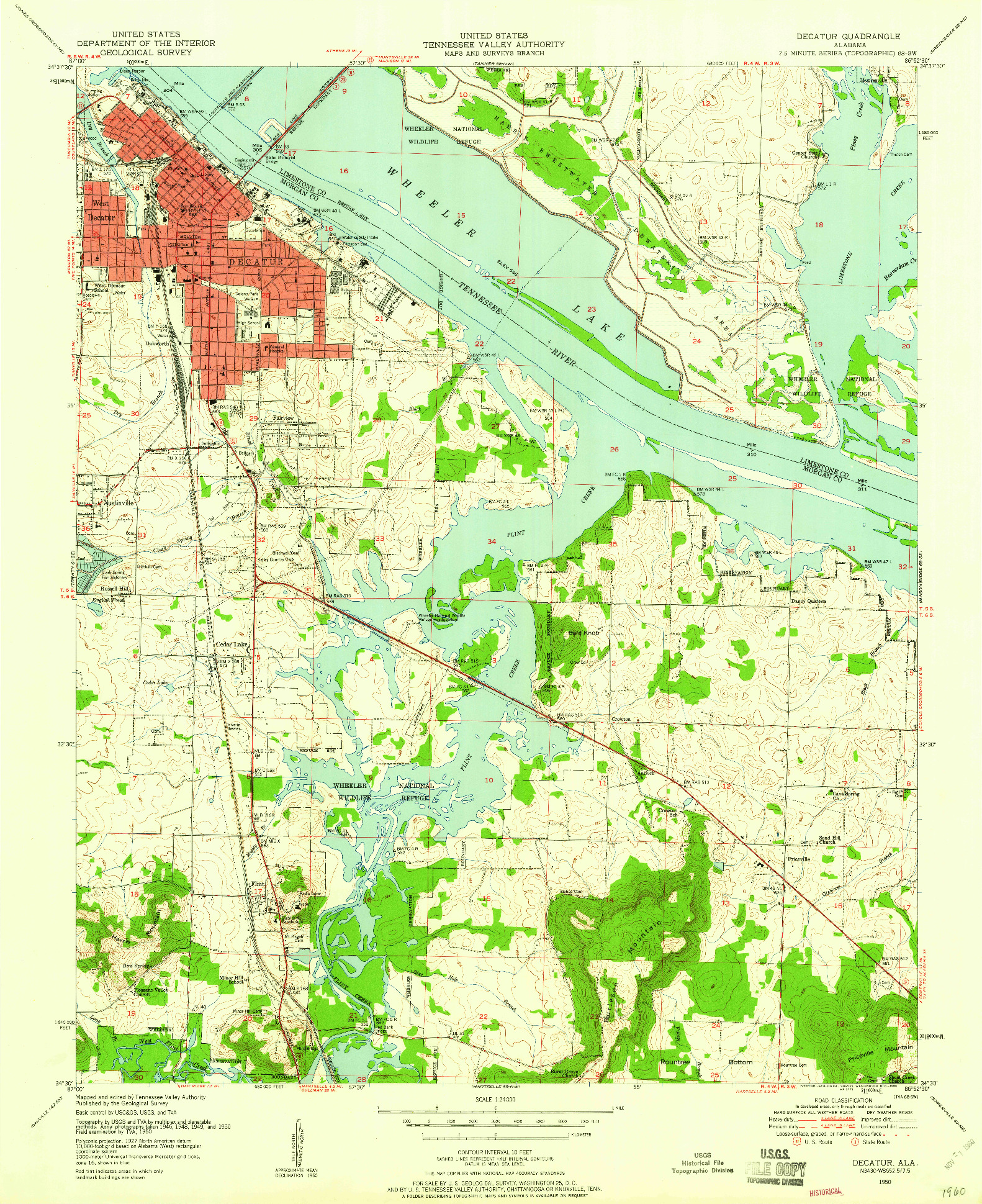 USGS 1:24000-SCALE QUADRANGLE FOR DECATUR, AL 1950