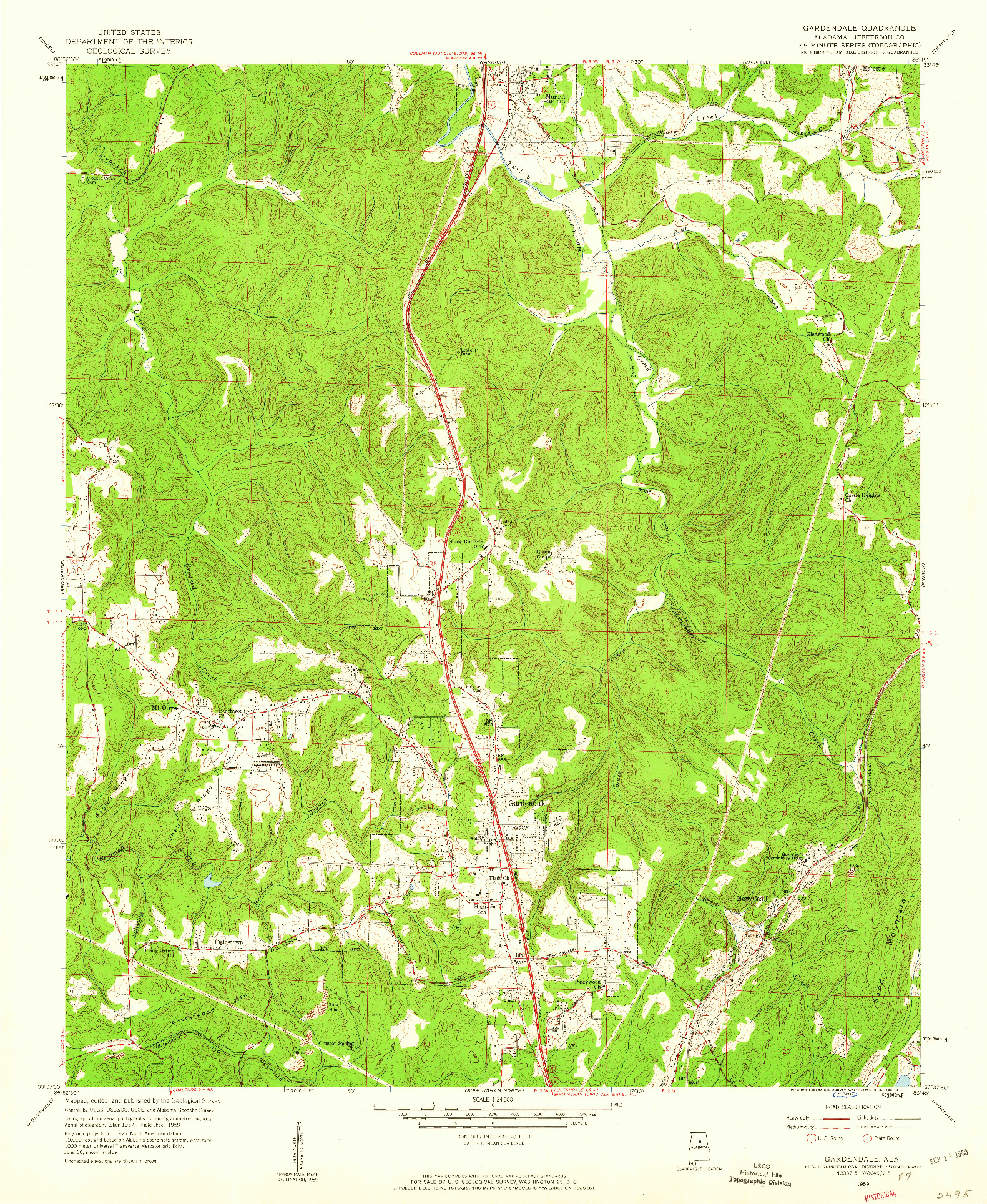 USGS 1:24000-SCALE QUADRANGLE FOR GARDENDALE, AL 1959