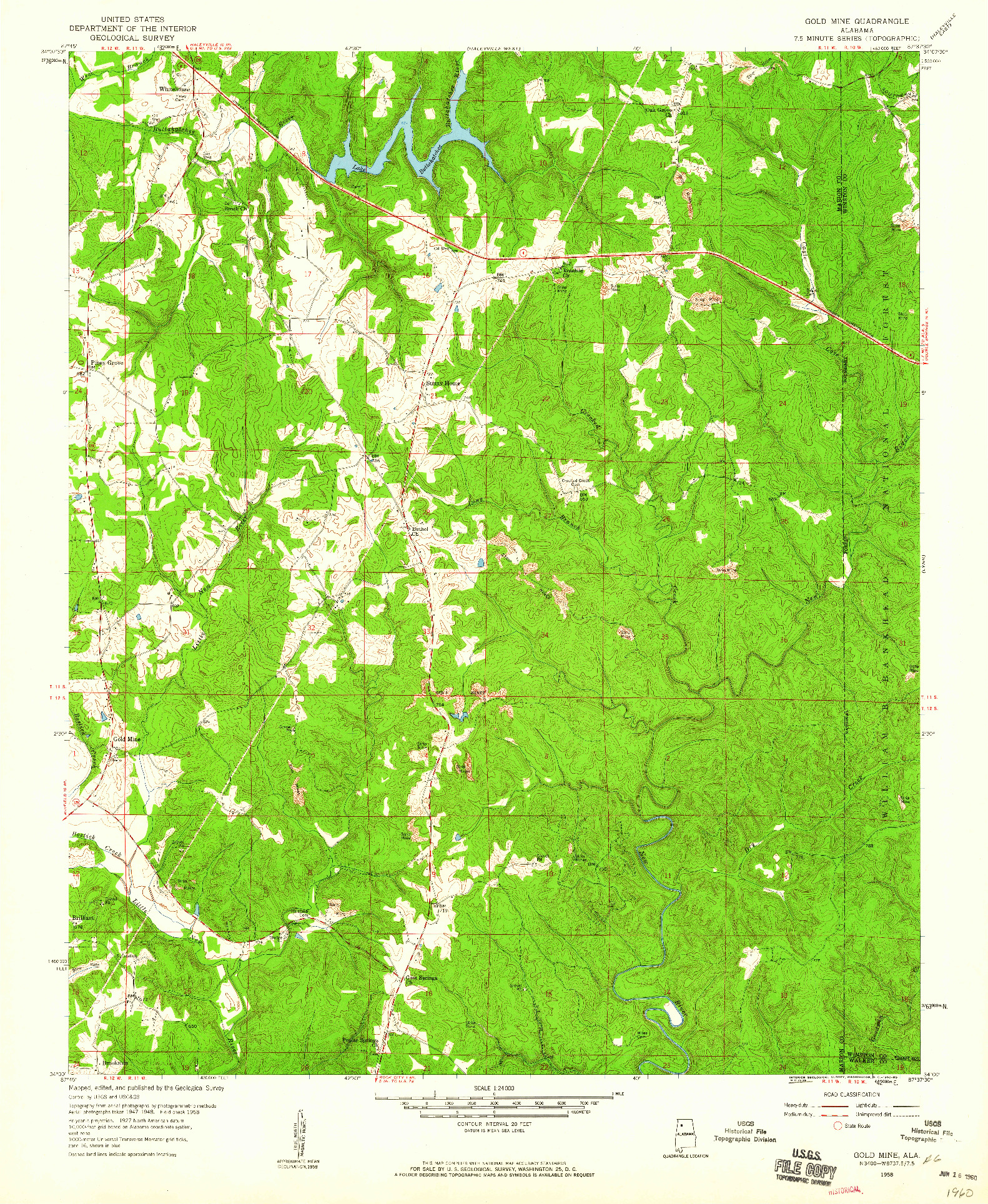 USGS 1:24000-SCALE QUADRANGLE FOR GOLD MINE, AL 1958