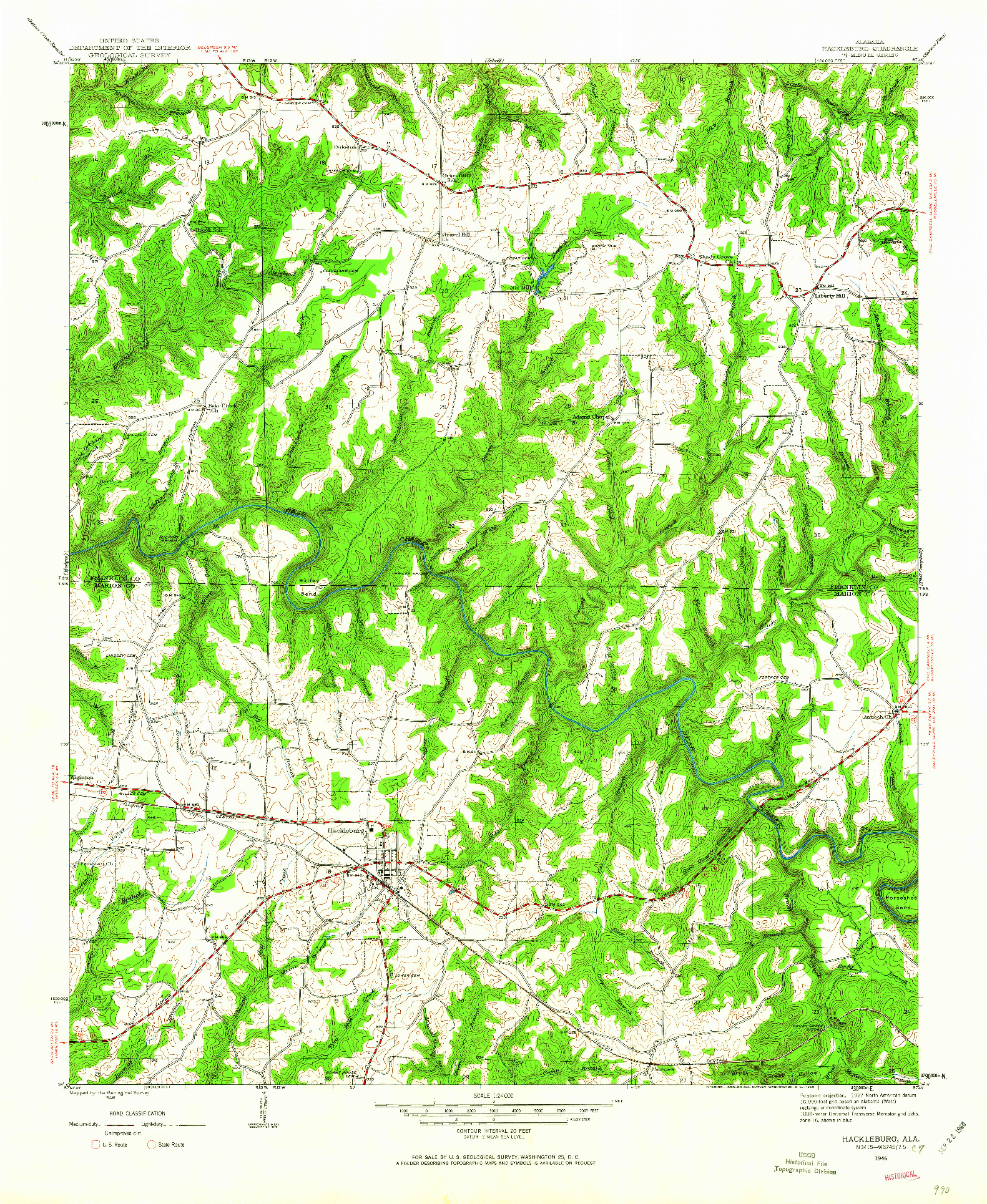 USGS 1:24000-SCALE QUADRANGLE FOR HACKLEBURG, AL 1946