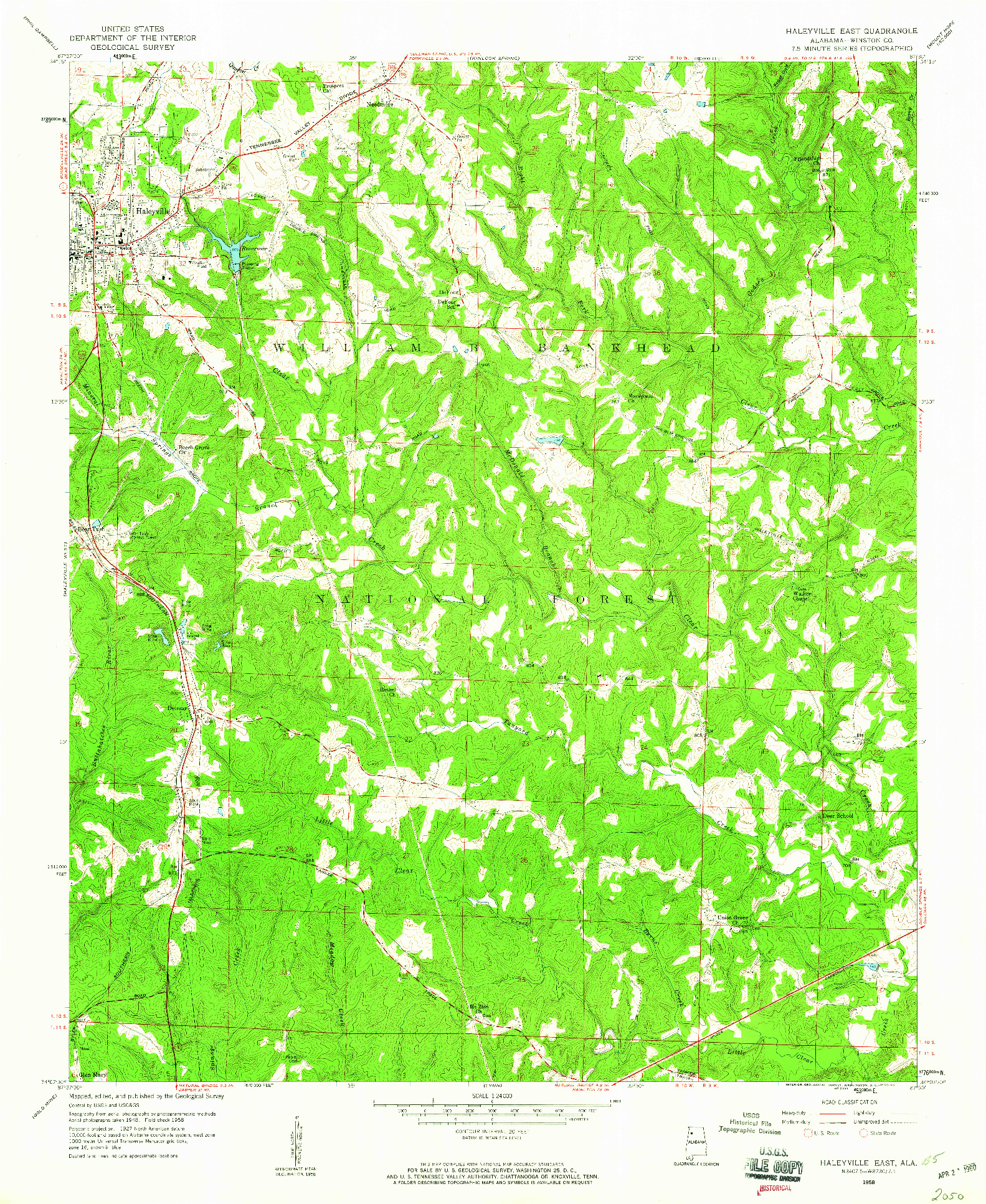 USGS 1:24000-SCALE QUADRANGLE FOR HALEYVILLE EAST, AL 1958