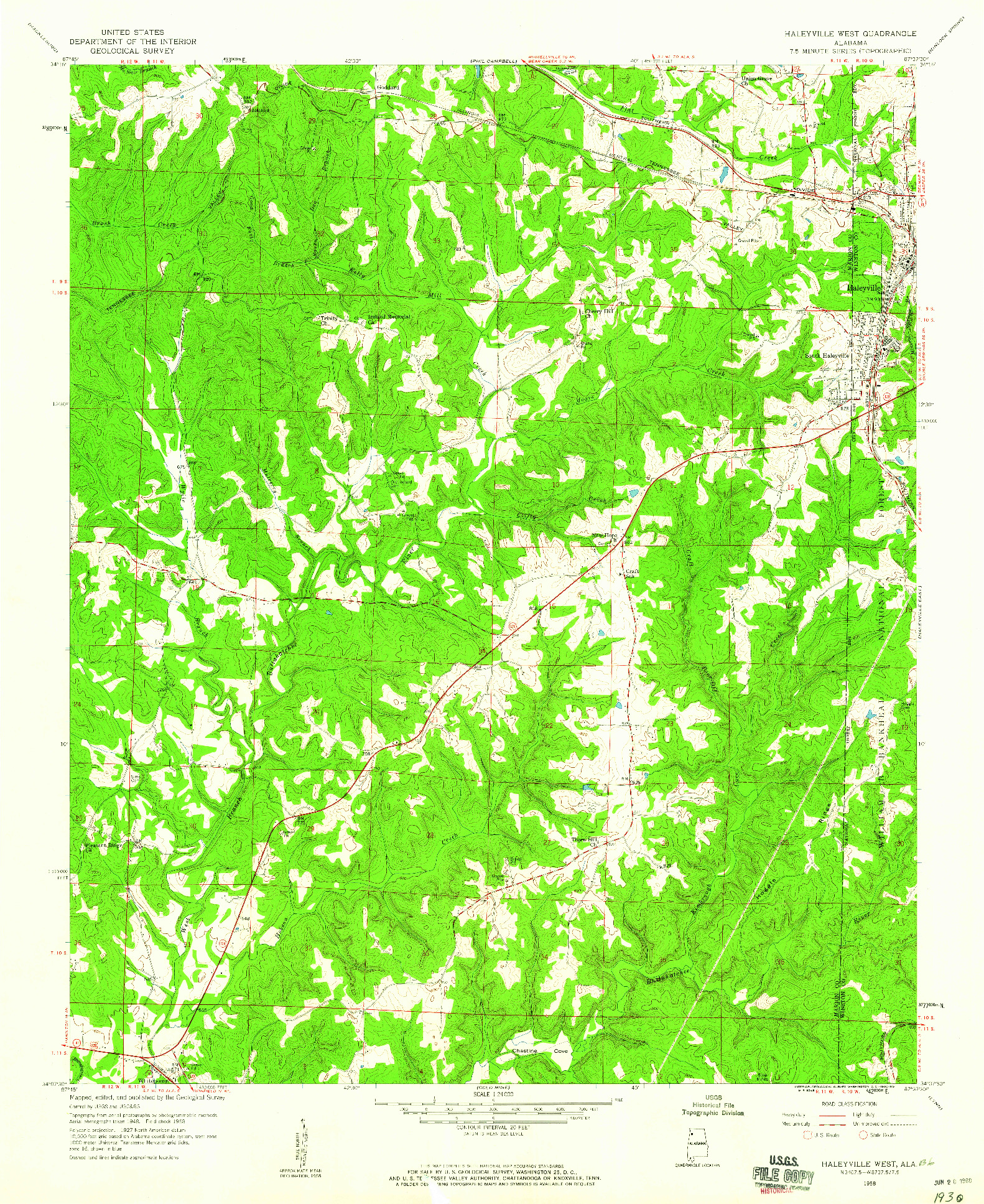 USGS 1:24000-SCALE QUADRANGLE FOR HALEYVILLE WEST, AL 1958