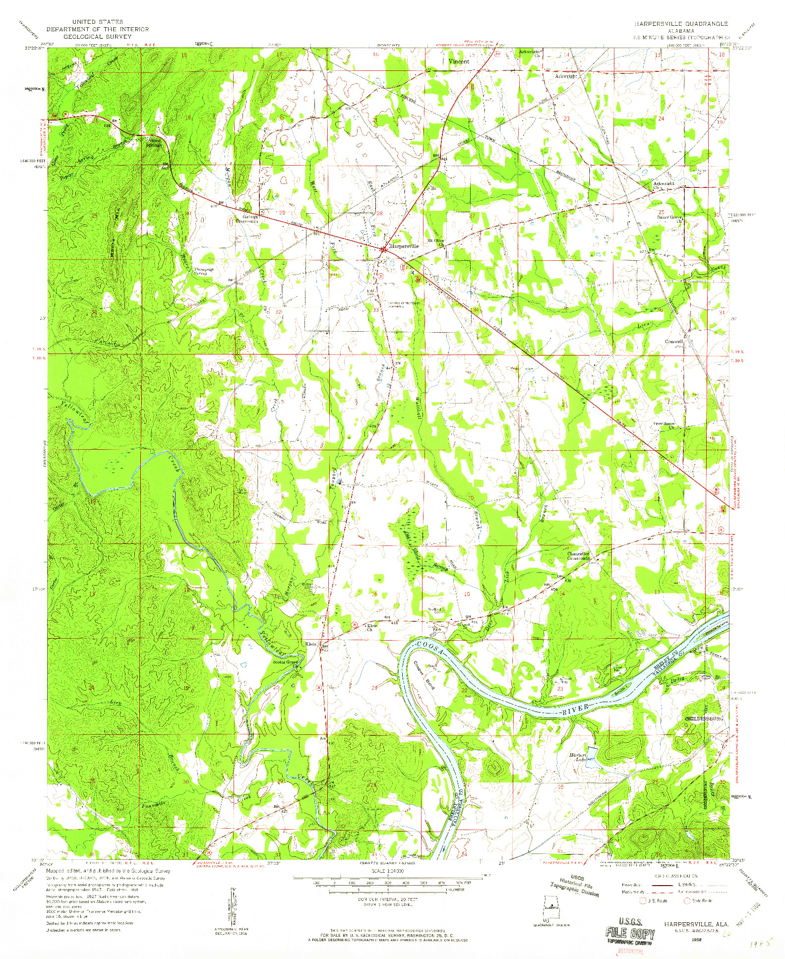 USGS 1:24000-SCALE QUADRANGLE FOR HARPERSVILLE, AL 1958