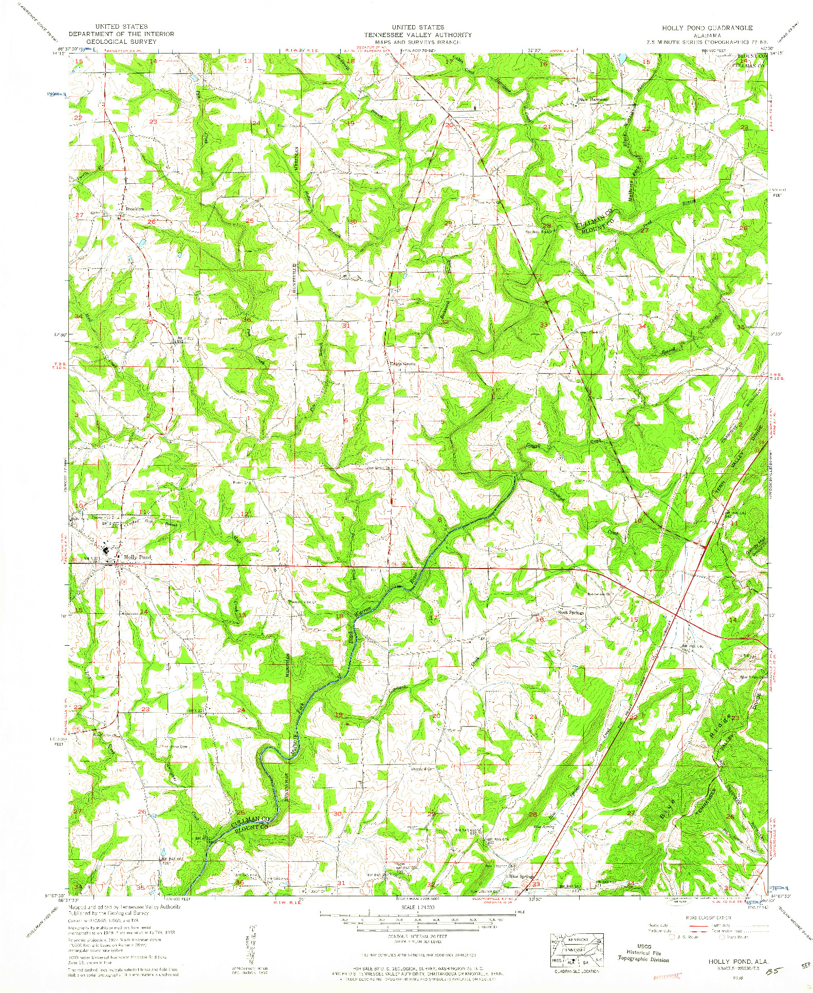 USGS 1:24000-SCALE QUADRANGLE FOR HOLLY POND, AL 1958