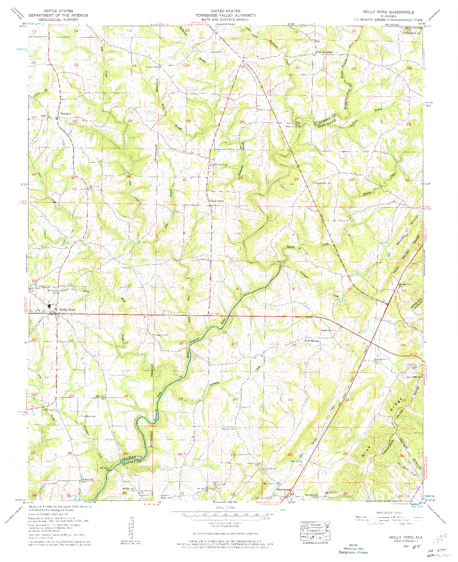 USGS 1:24000-SCALE QUADRANGLE FOR HOLLY POND, AL 1958