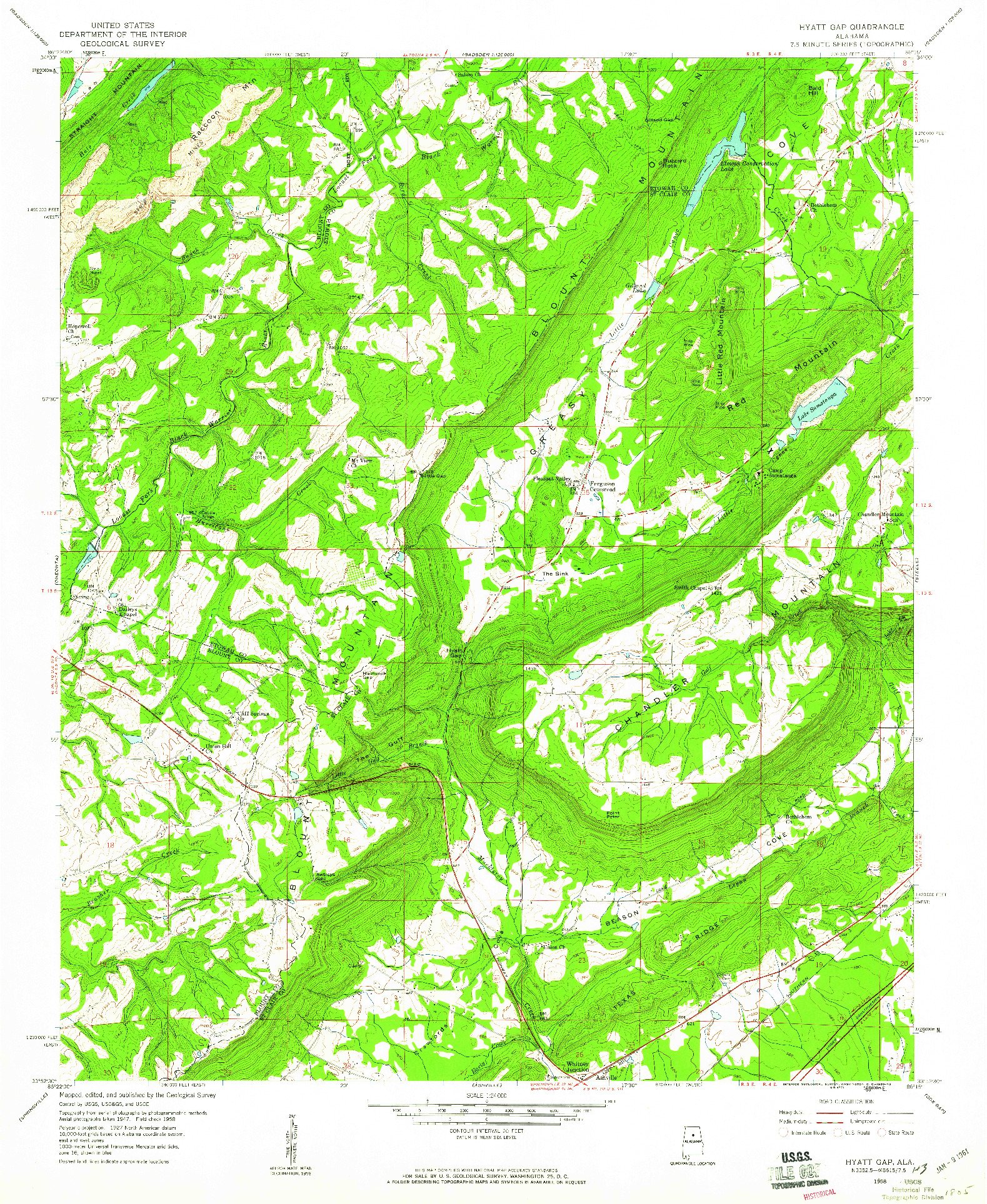 USGS 1:24000-SCALE QUADRANGLE FOR HYATT GAP, AL 1958