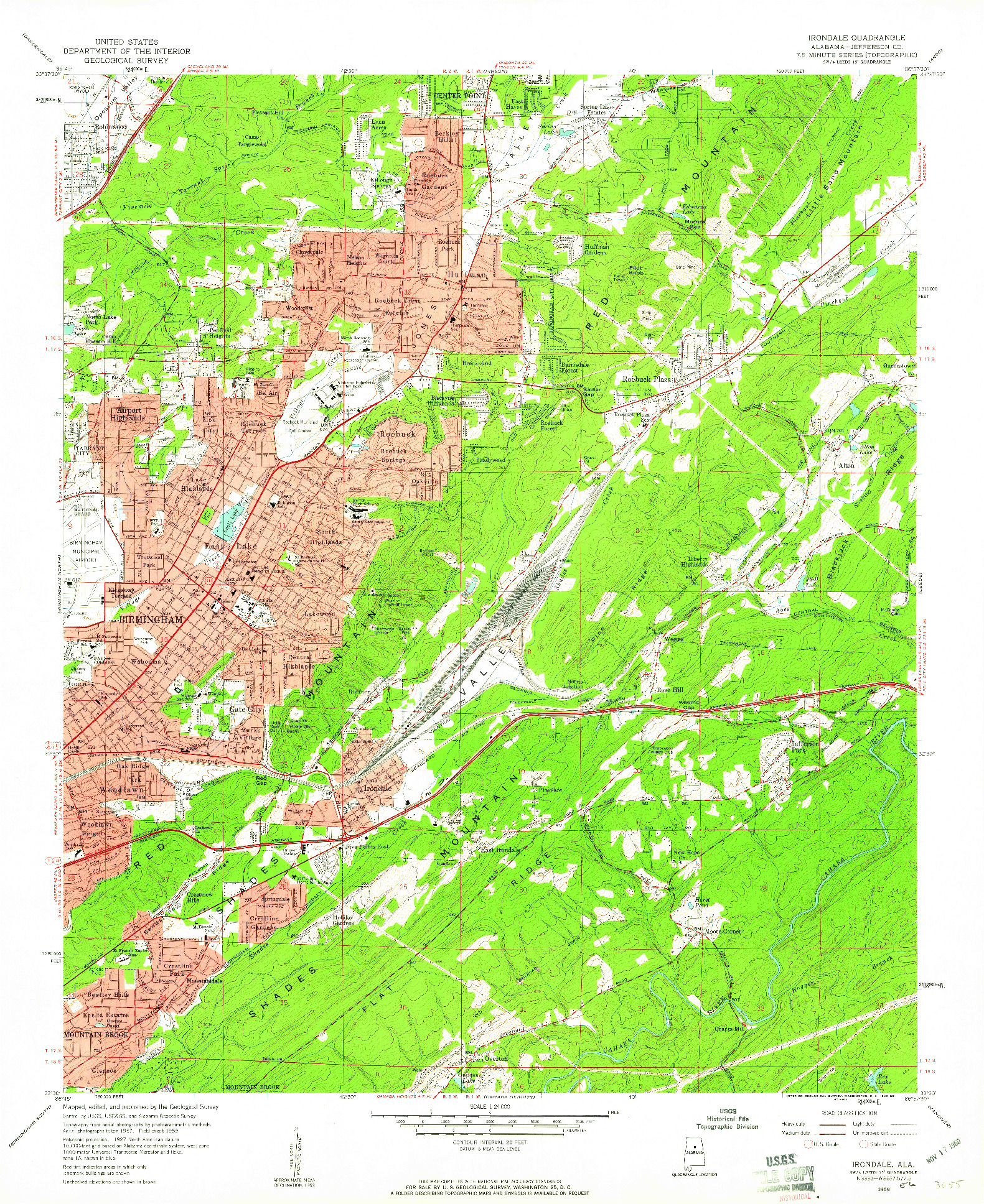 USGS 1:24000-SCALE QUADRANGLE FOR IRONDALE, AL 1959