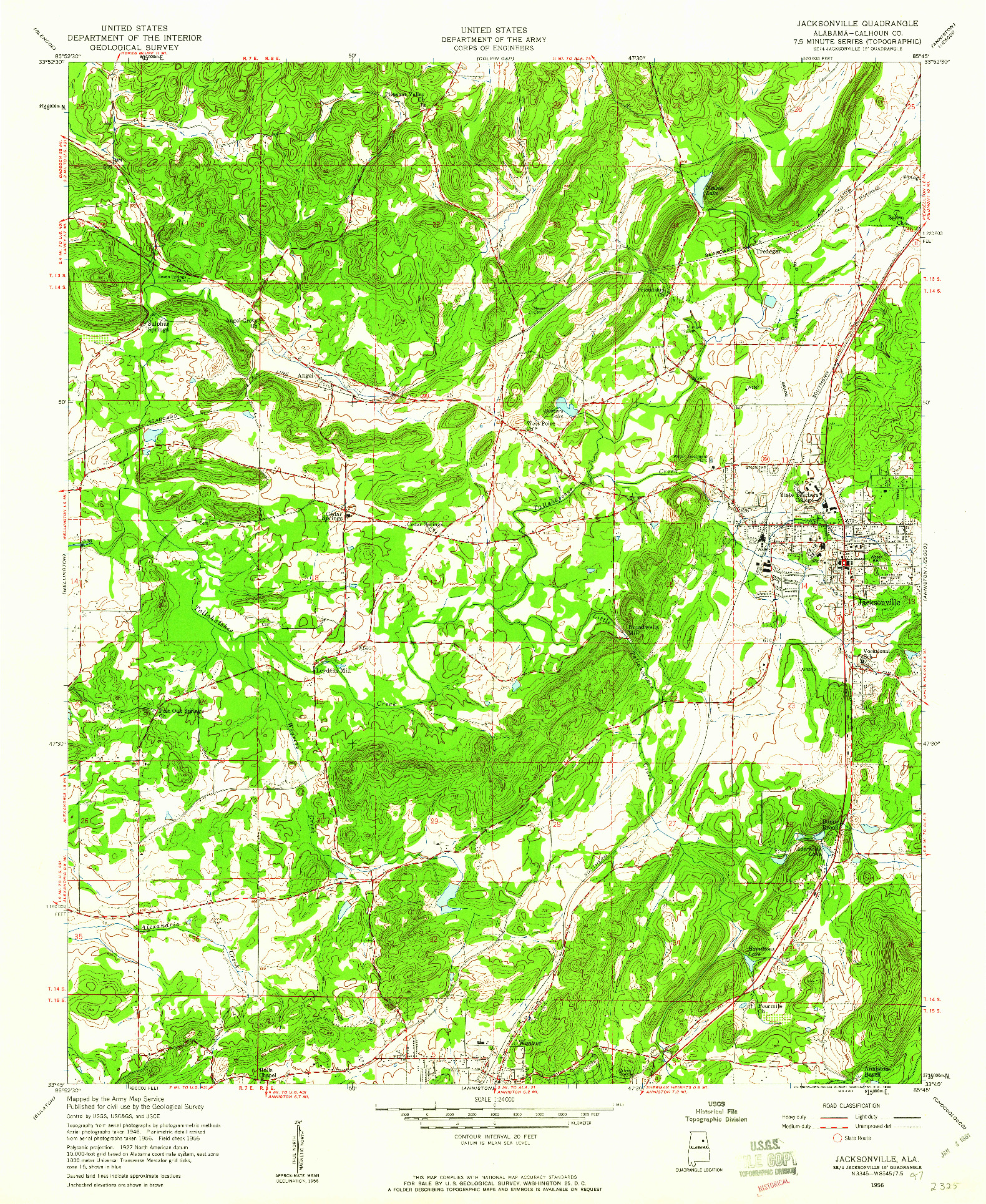 USGS 1:24000-SCALE QUADRANGLE FOR JACKSONVILLE, AL 1956