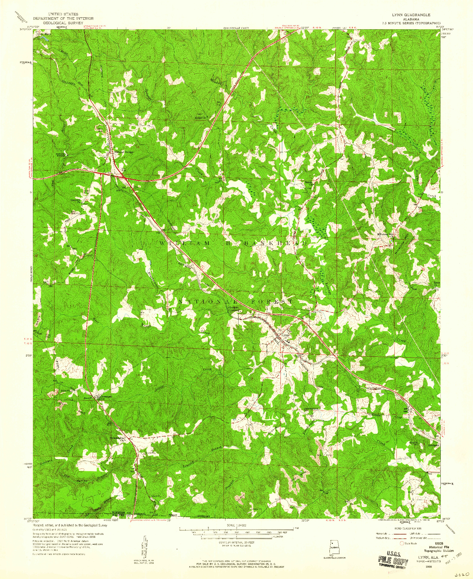 USGS 1:24000-SCALE QUADRANGLE FOR LYNN, AL 1958