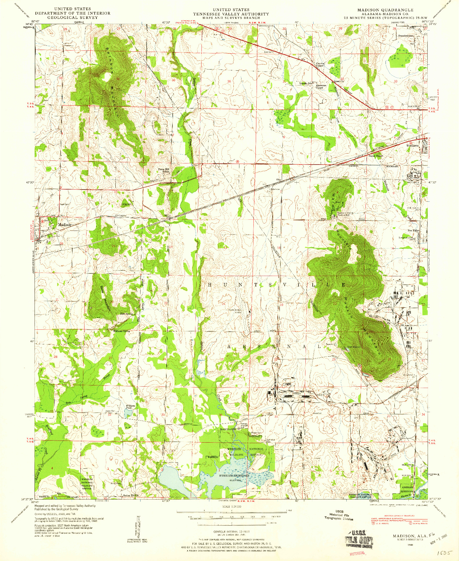 USGS 1:24000-SCALE QUADRANGLE FOR MADISON, AL 1948