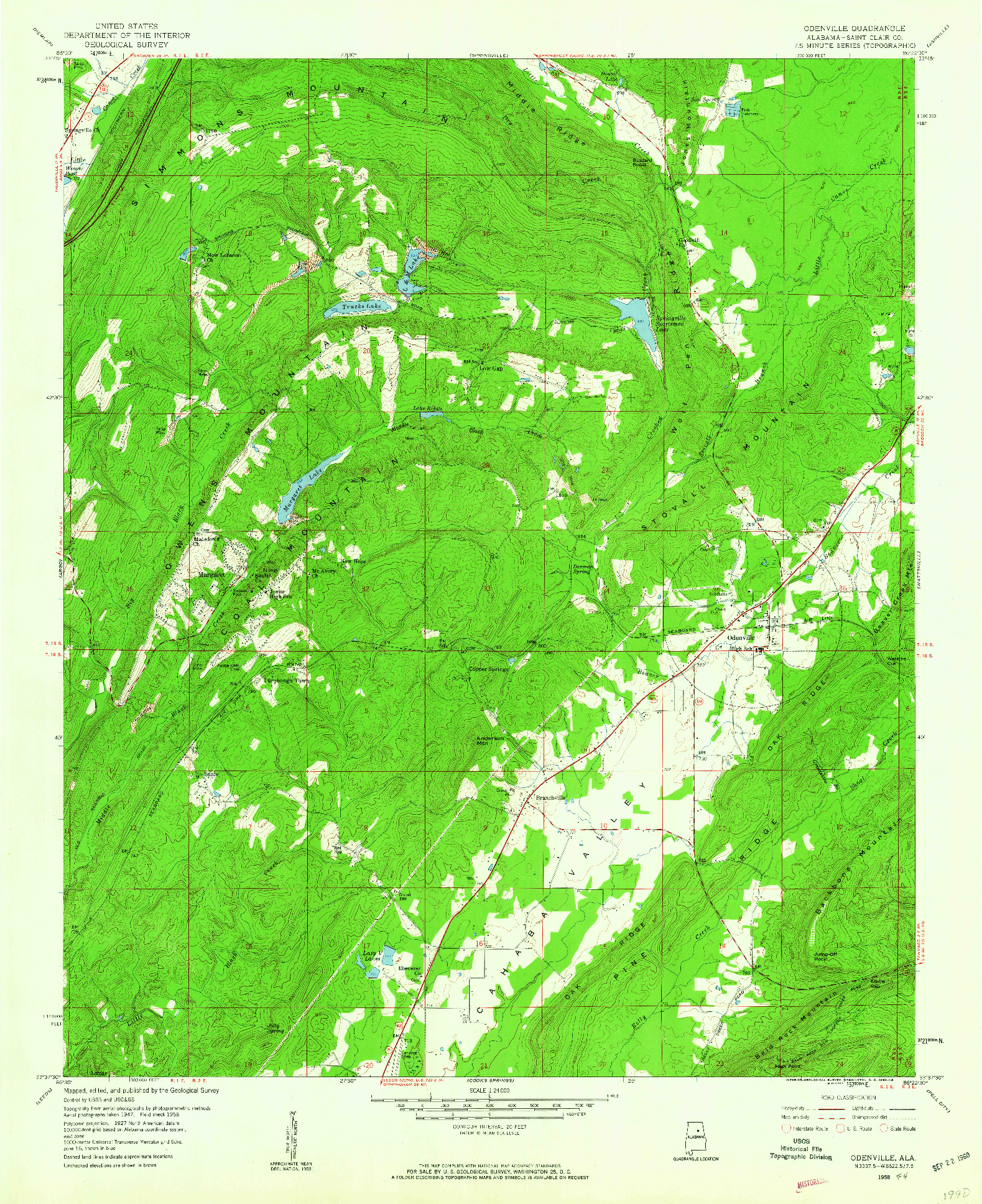 USGS 1:24000-SCALE QUADRANGLE FOR ODENVILLE, AL 1958