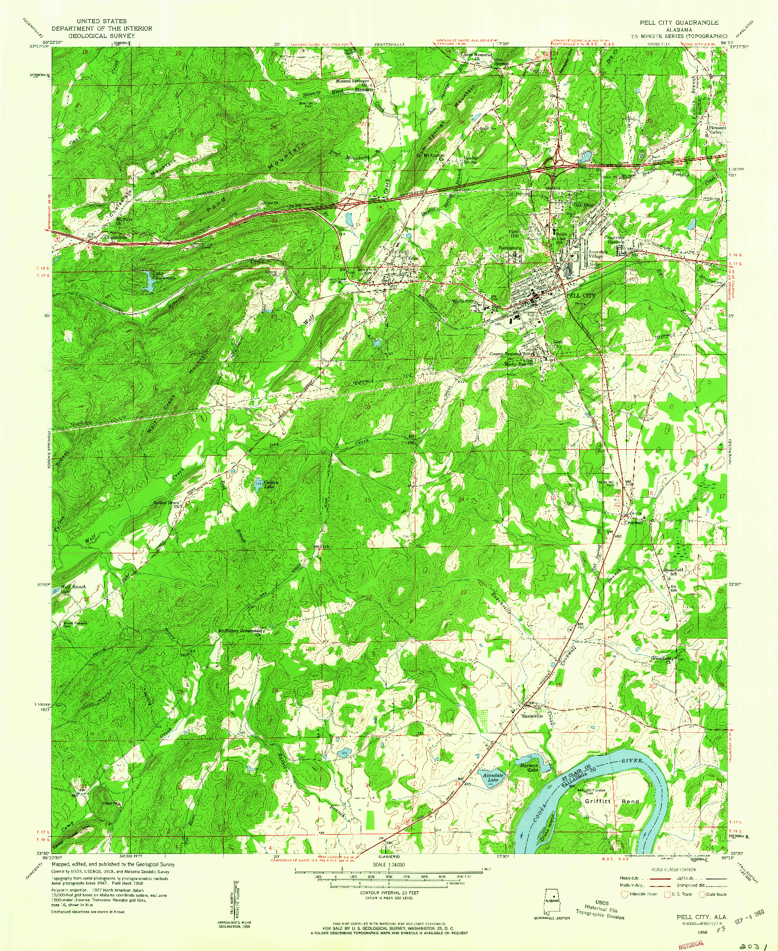 USGS 1:24000-SCALE QUADRANGLE FOR PELL CITY, AL 1958