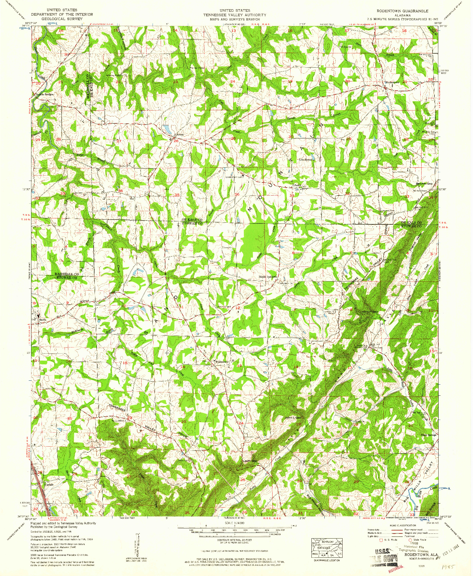 USGS 1:24000-SCALE QUADRANGLE FOR RODENTOWN, AL 1959