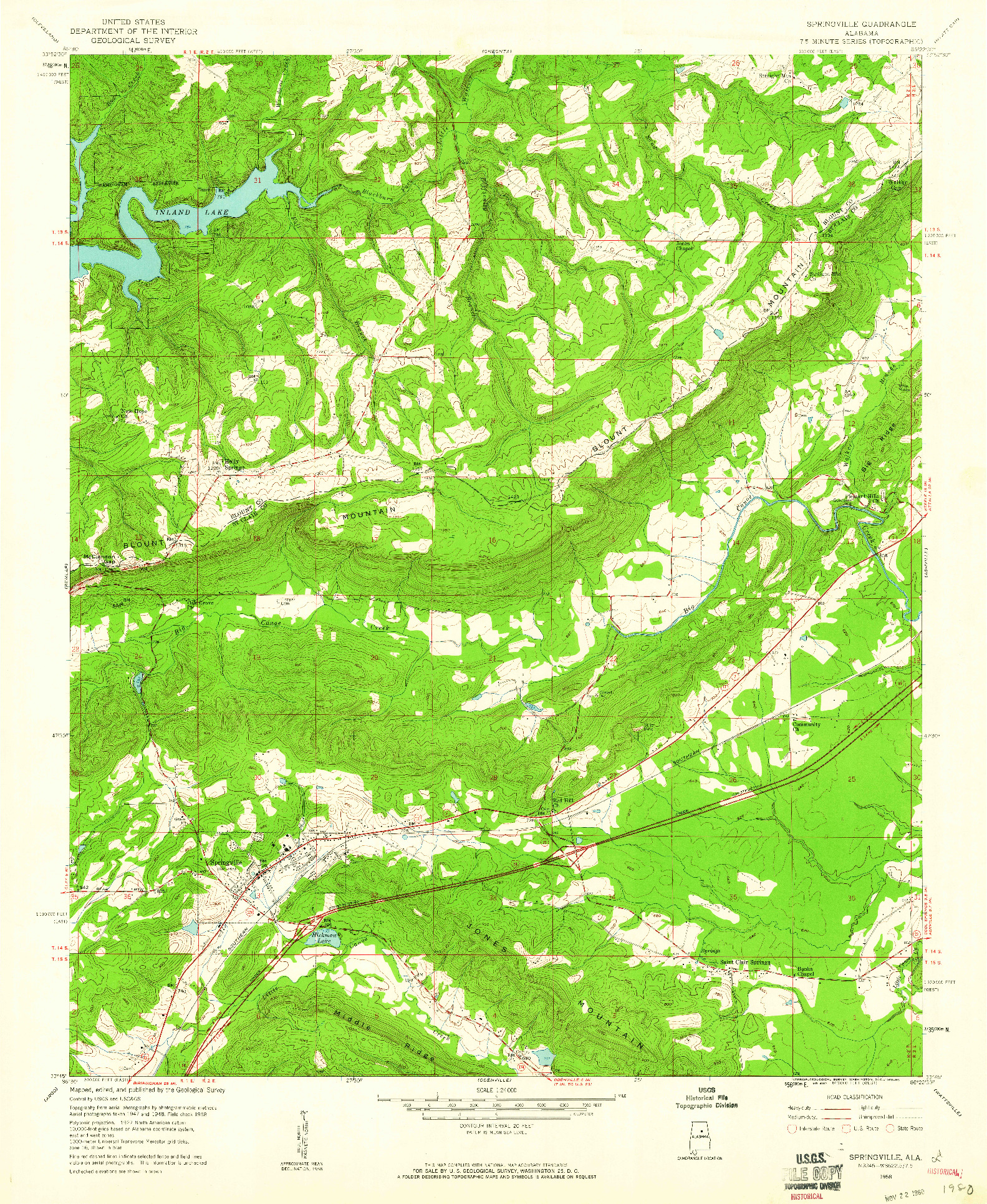 USGS 1:24000-SCALE QUADRANGLE FOR SPRINGVILLE, AL 1958