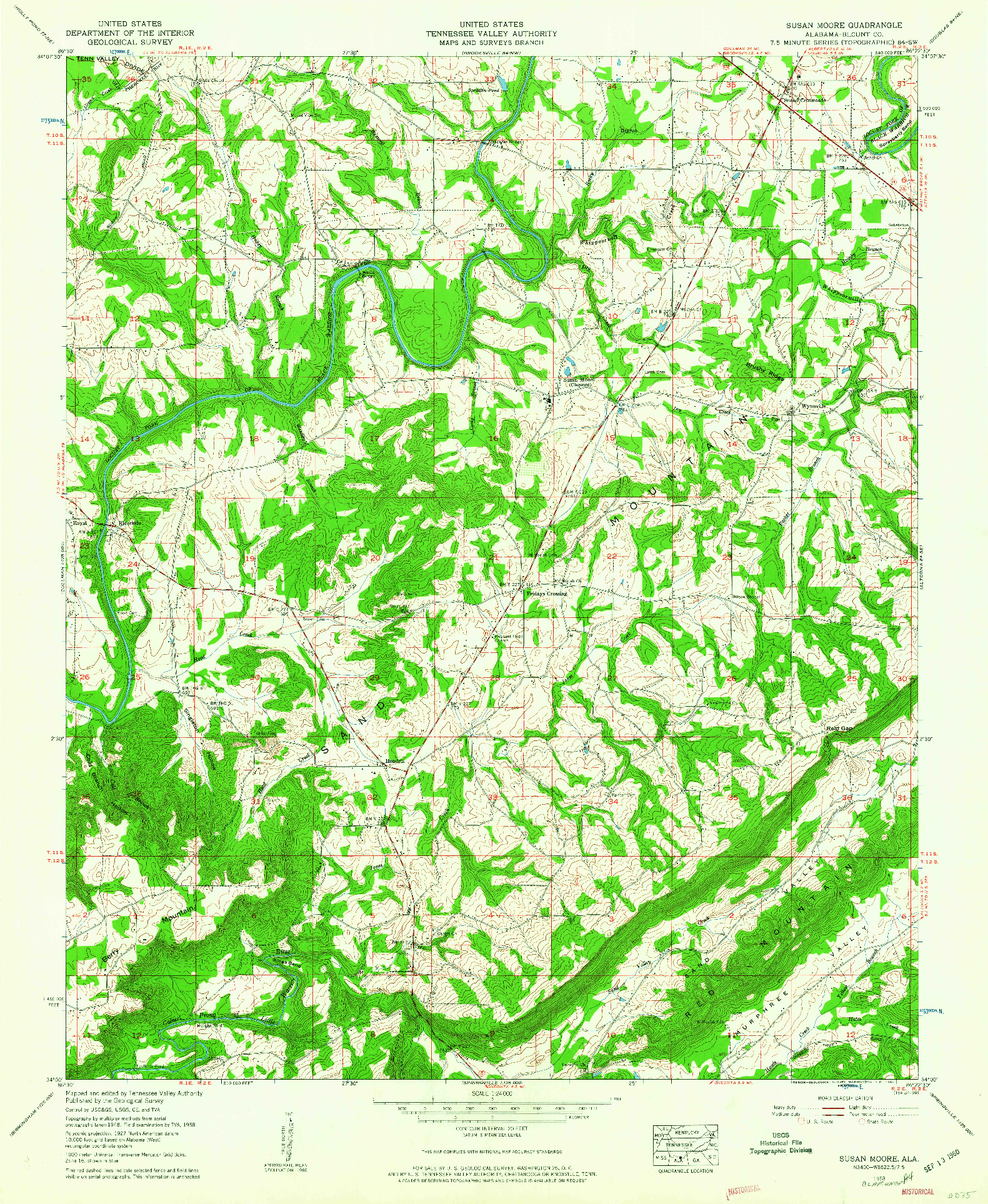 USGS 1:24000-SCALE QUADRANGLE FOR SUSAN MOORE, AL 1958