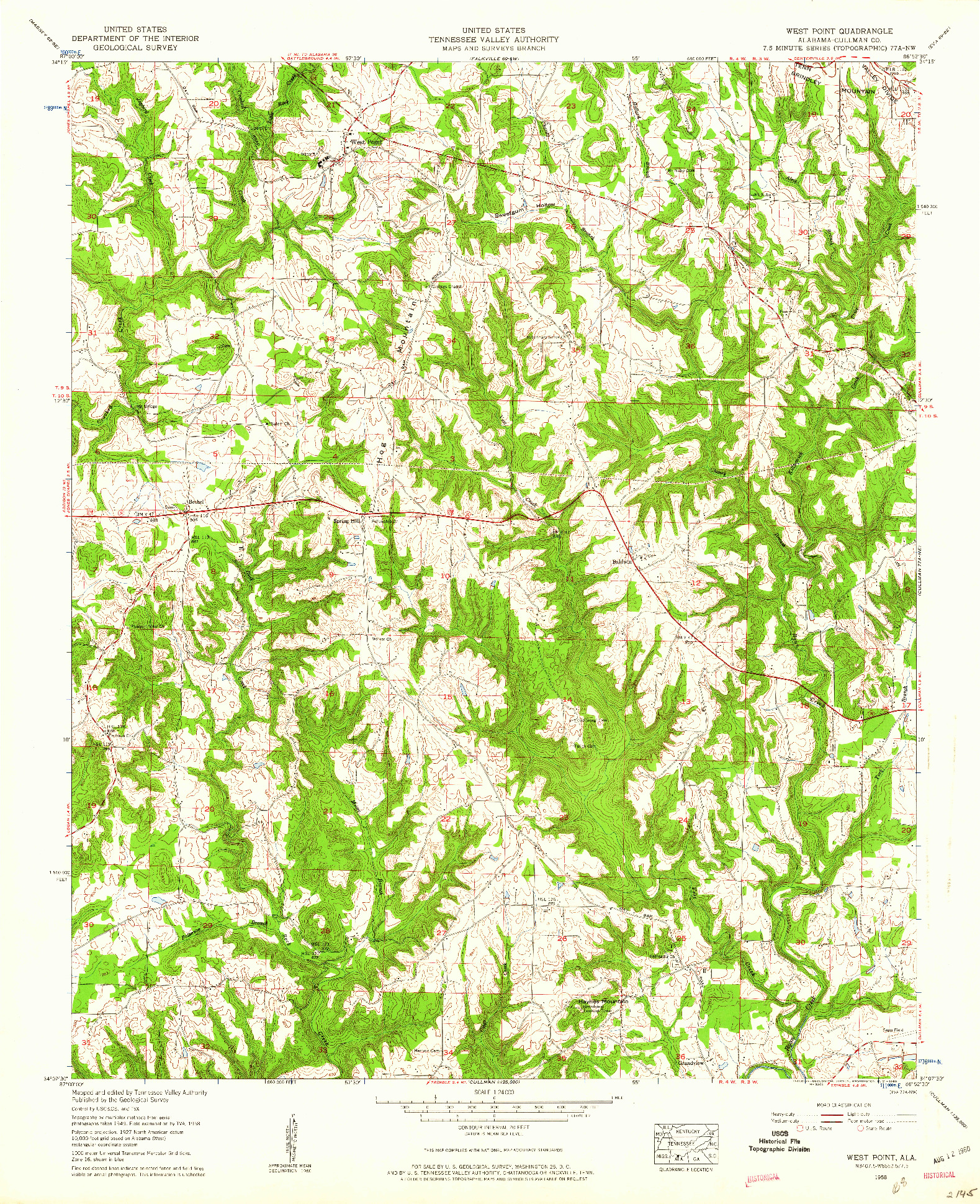 USGS 1:24000-SCALE QUADRANGLE FOR WEST POINT, AL 1958