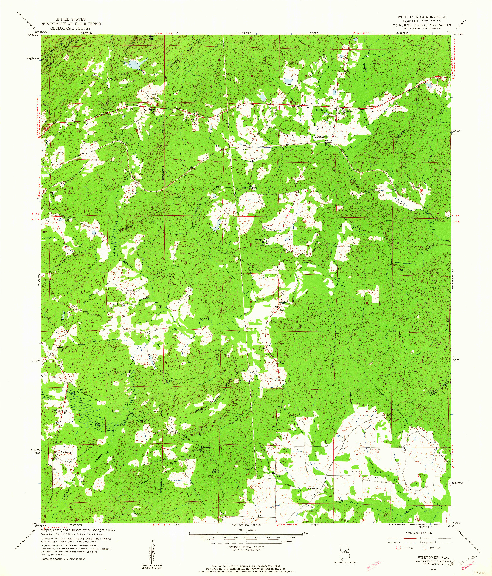 USGS 1:24000-SCALE QUADRANGLE FOR WESTOVER, AL 1959