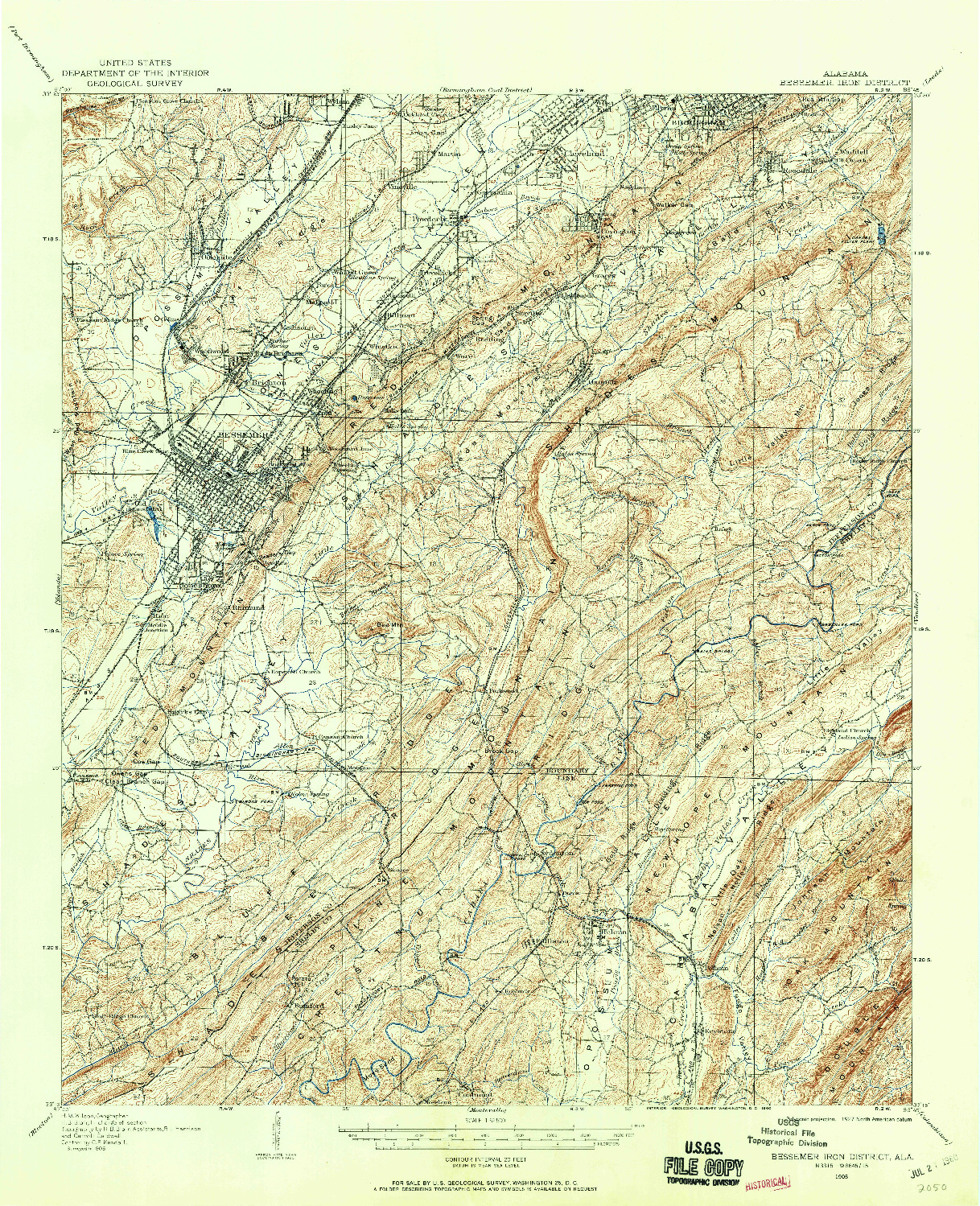 USGS 1:62500-SCALE QUADRANGLE FOR BESSEMER IRON DISTRICT, AL 1905