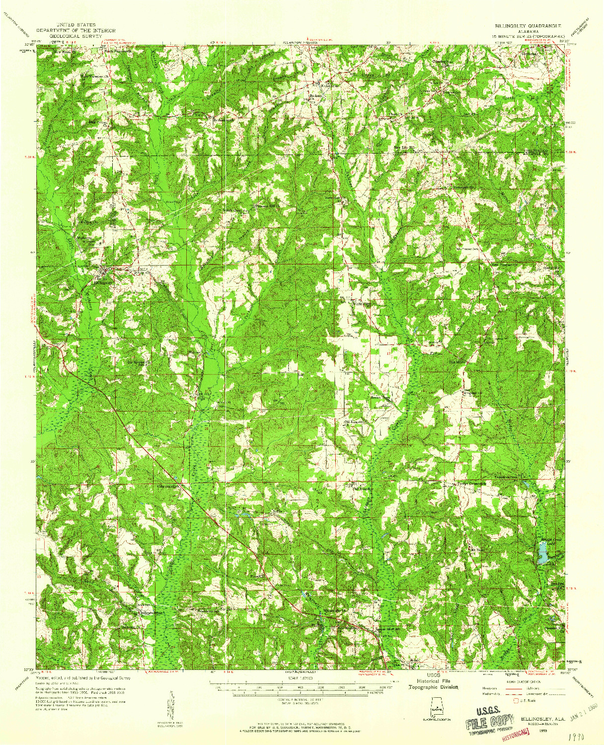 USGS 1:62500-SCALE QUADRANGLE FOR BILLINGSLEY, AL 1959