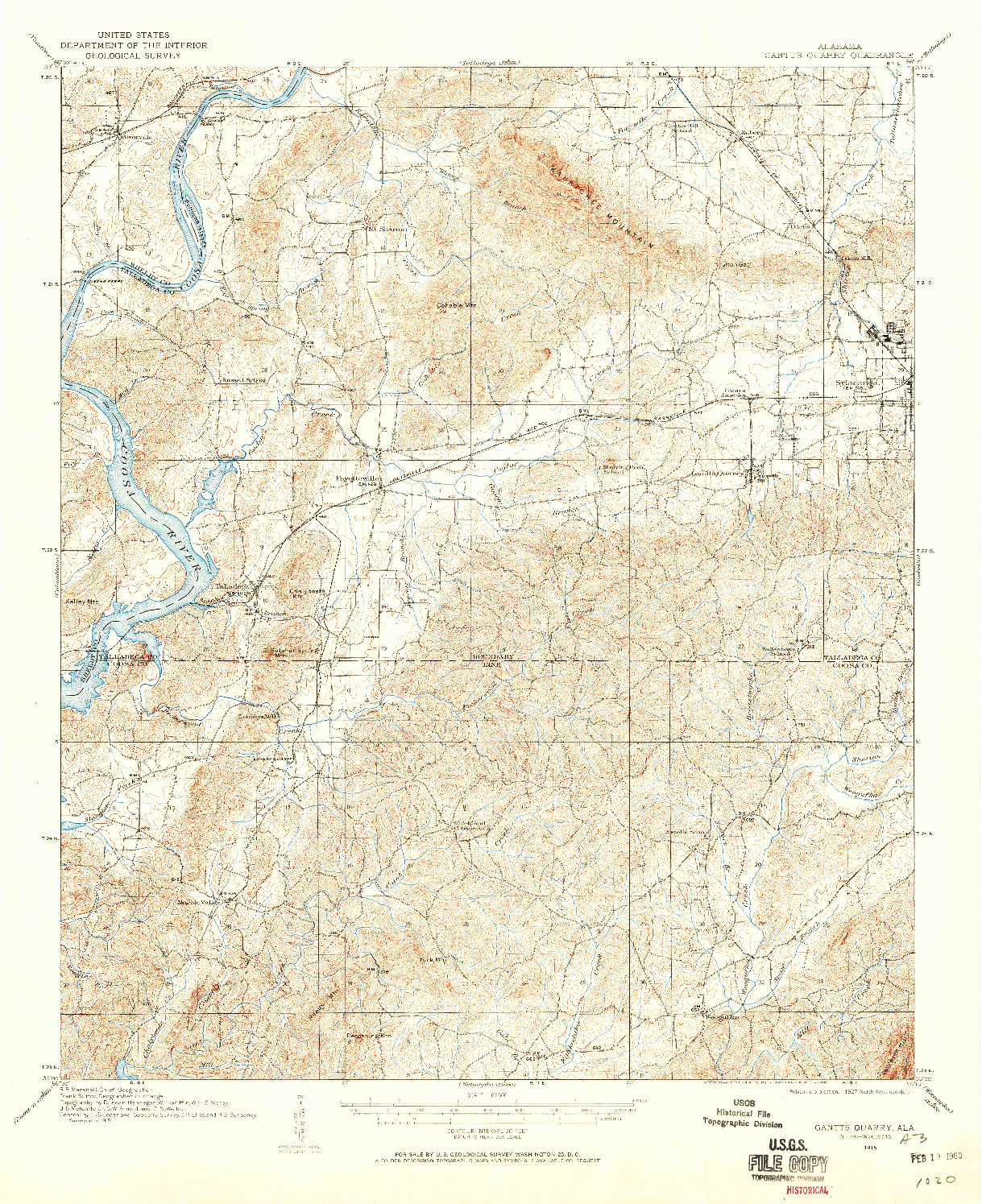 USGS 1:62500-SCALE QUADRANGLE FOR GANTTS QUARRY, AL 1915