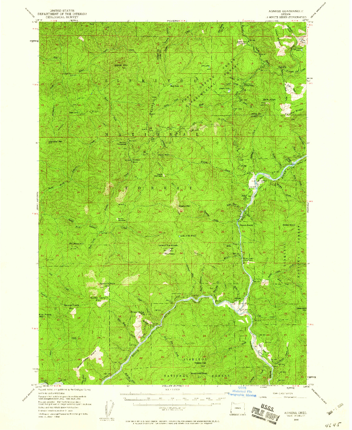 USGS 1:62500-SCALE QUADRANGLE FOR AGNESS, OR 1954