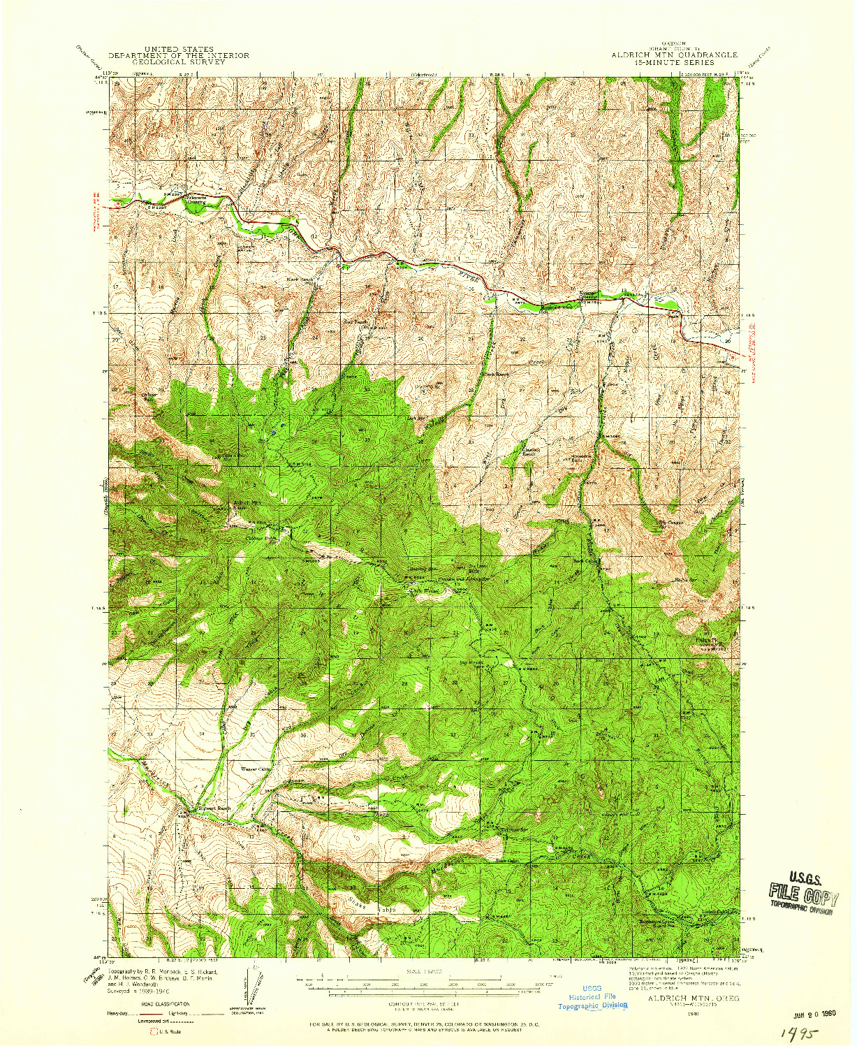 USGS 1:62500-SCALE QUADRANGLE FOR ALDRICH MTN., OR 1940
